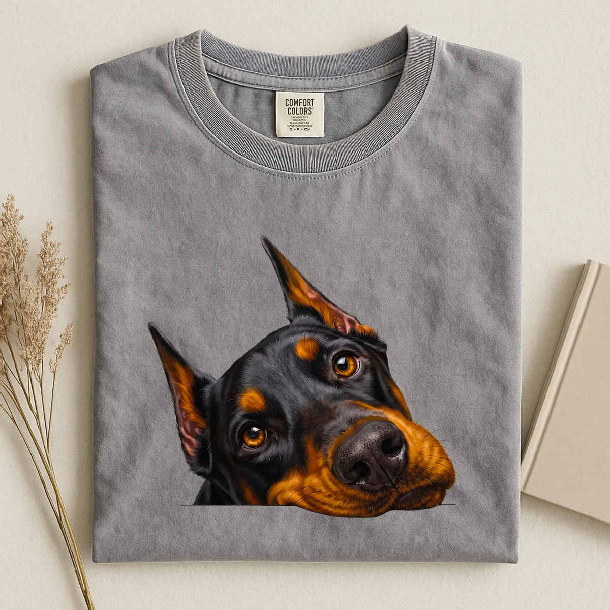 Black Doberman Pinscher Face Comfort Color T-shirt
