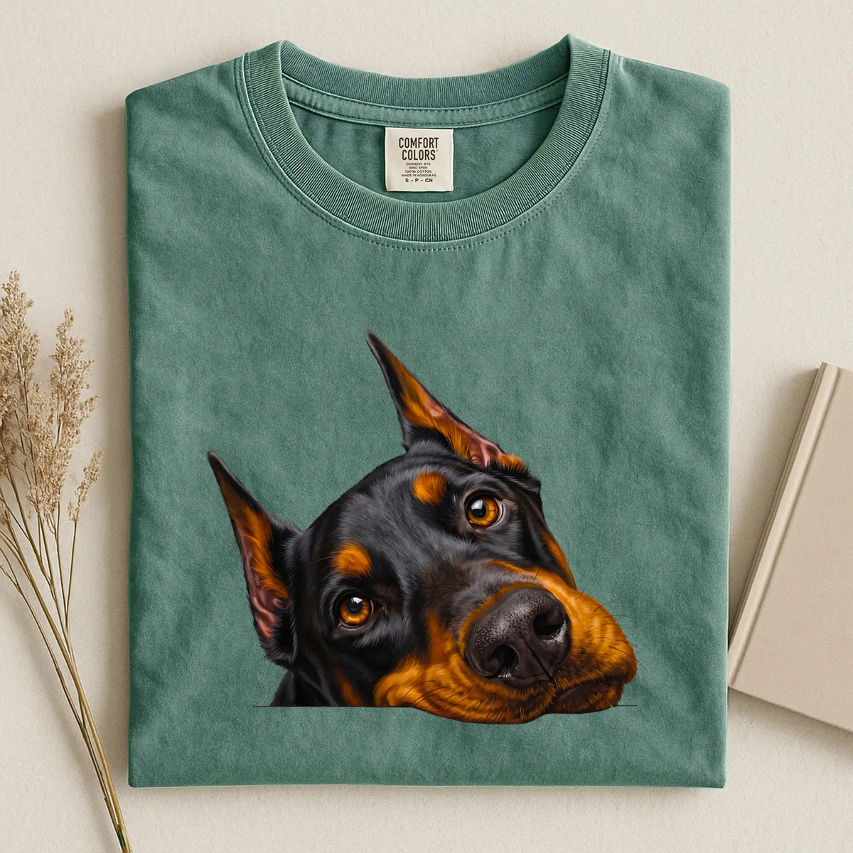 Black Doberman Pinscher Face Comfort Color T-shirt