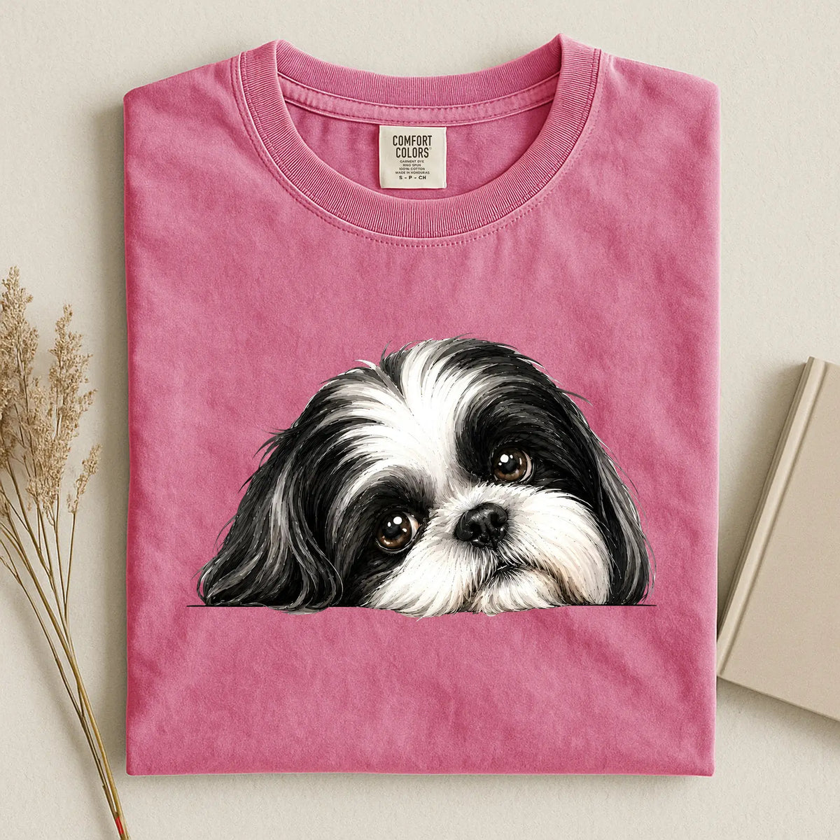 Black And White Shi Tzu Face Comfort Color T-shirt