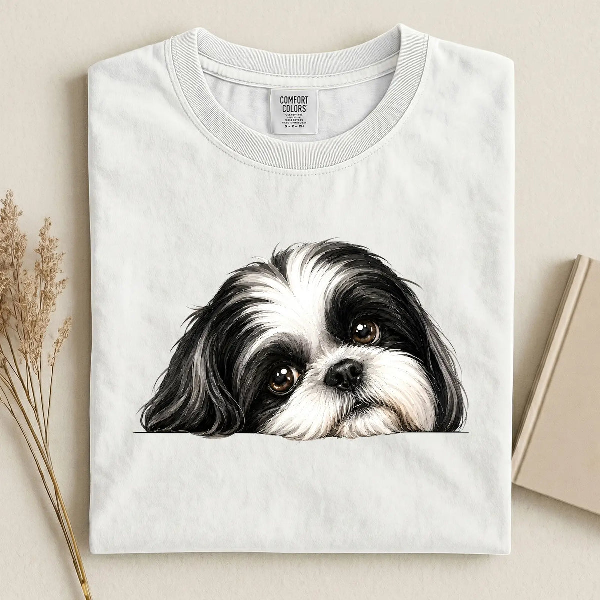 Black And White Shi Tzu Face Comfort Color T-shirt