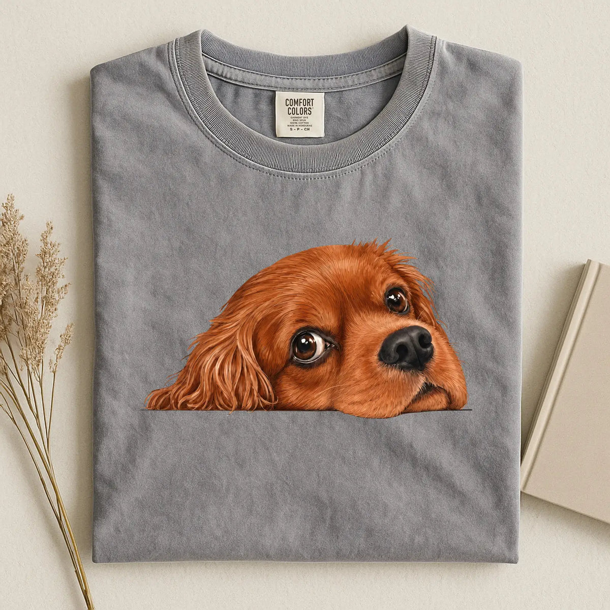 Ruby Cavalier Charles King Spaniel Face Comfort Color T-shirt