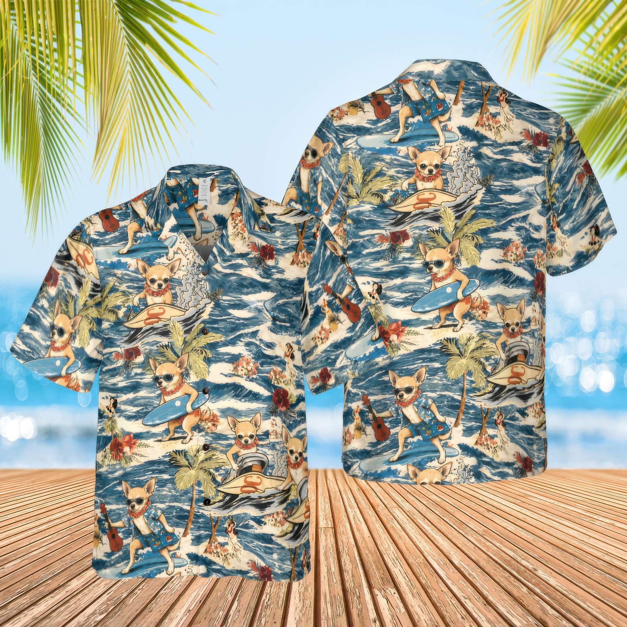Chihuahua Surfing Hawaiian Shirt