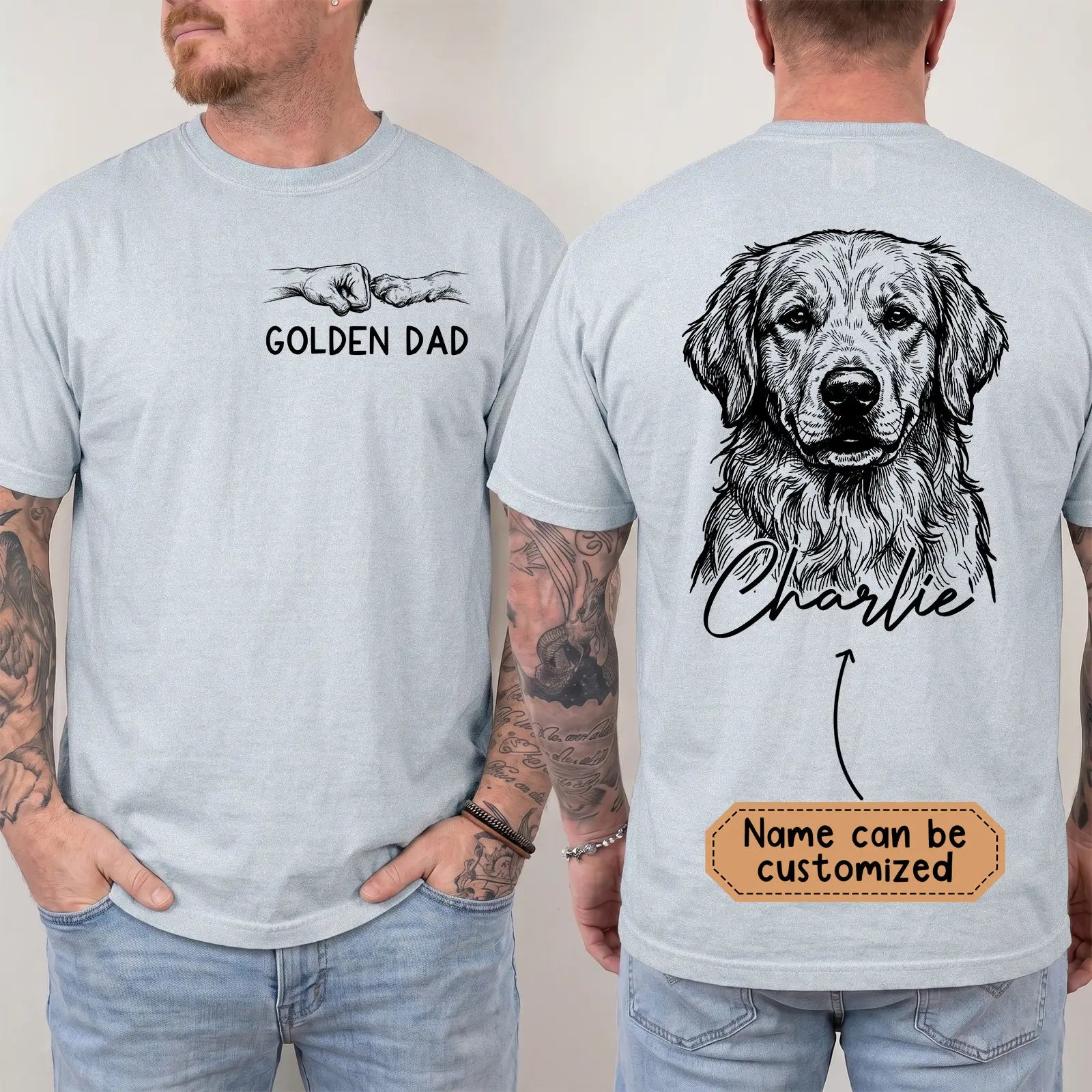 Custom Name Golden Retriever Dad Comfort Color T-shirt.