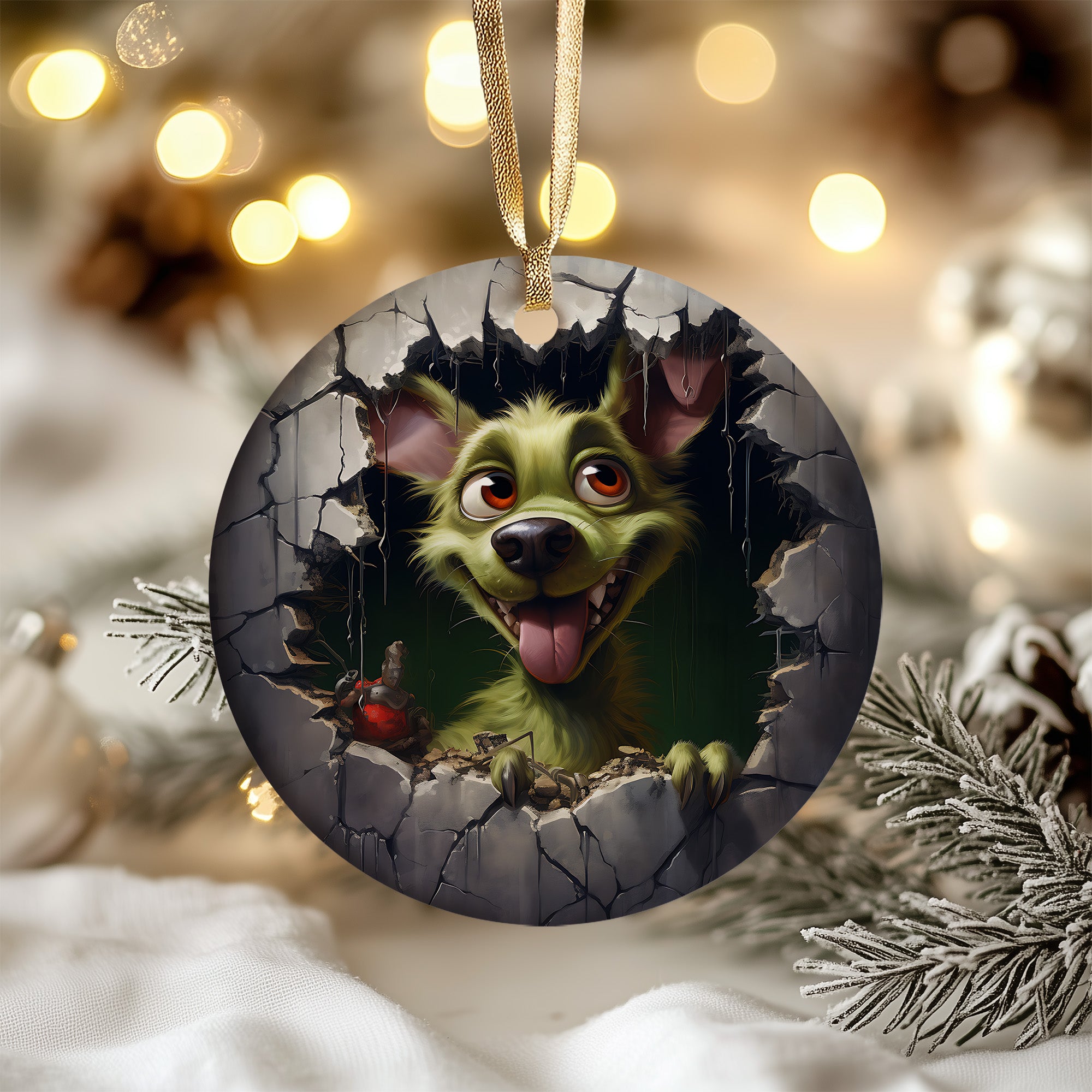 24 Funny Green Dog Ornaments - Christmas Ornament