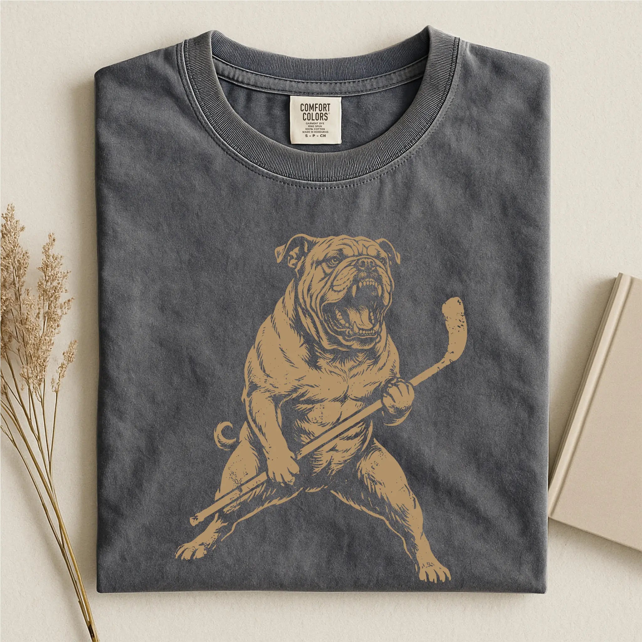 Bulldog Yelling Hockey Comfort Color T-shirt