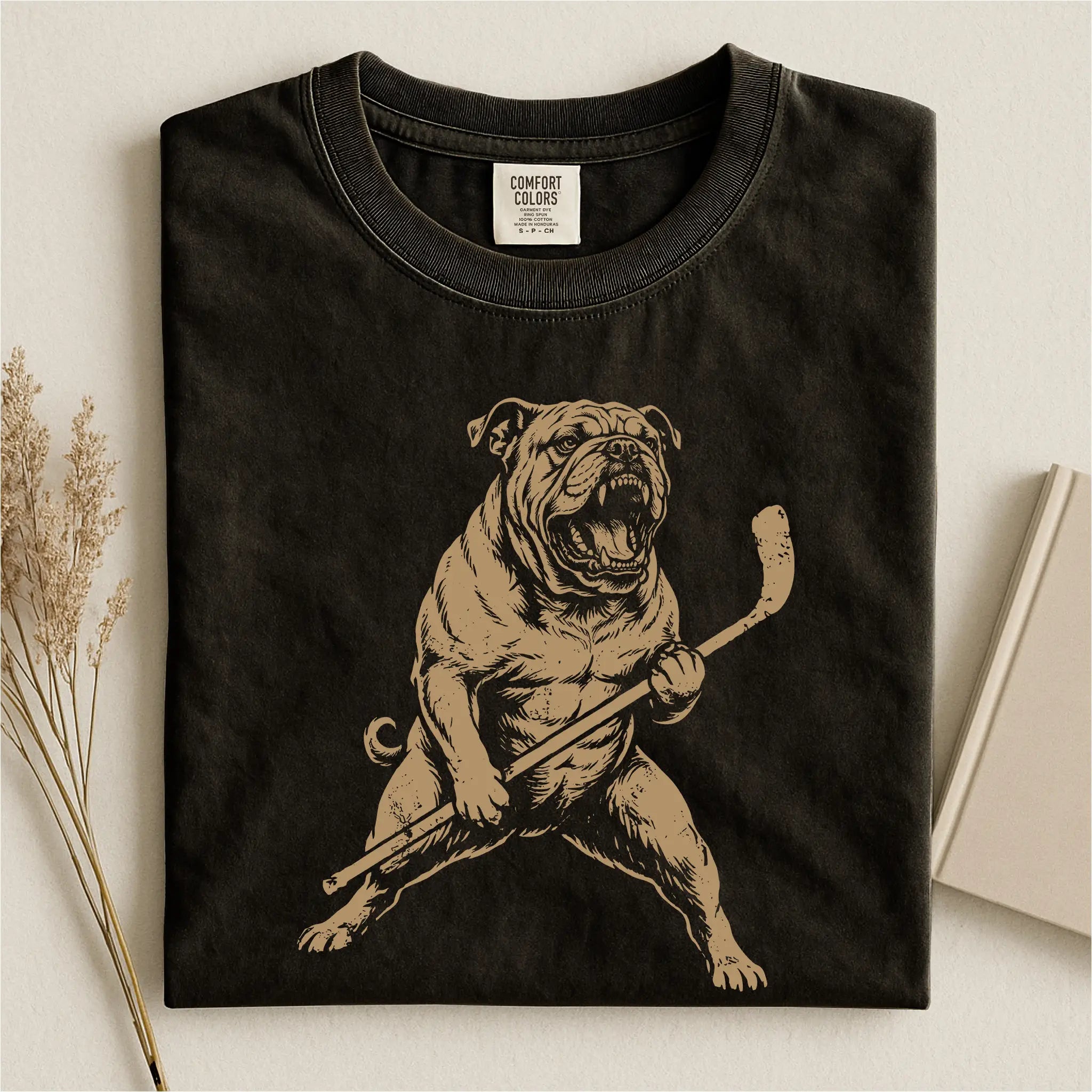 Bulldog Yelling Hockey Comfort Color T-shirt