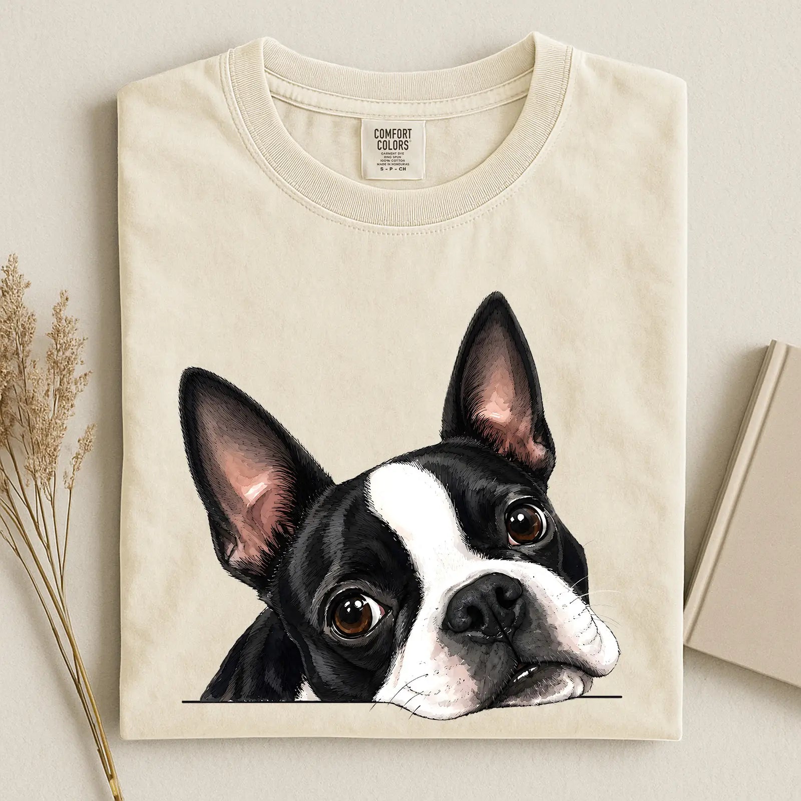 Boston Terrier Face Comfort Color T-shirt.