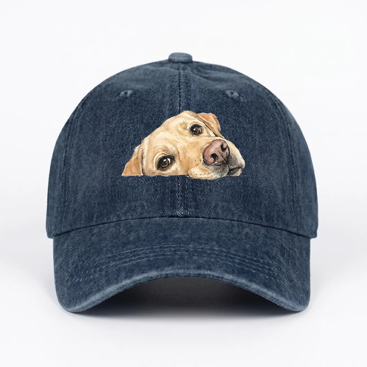 Labrador Face Washed Denim Baseball Cap
