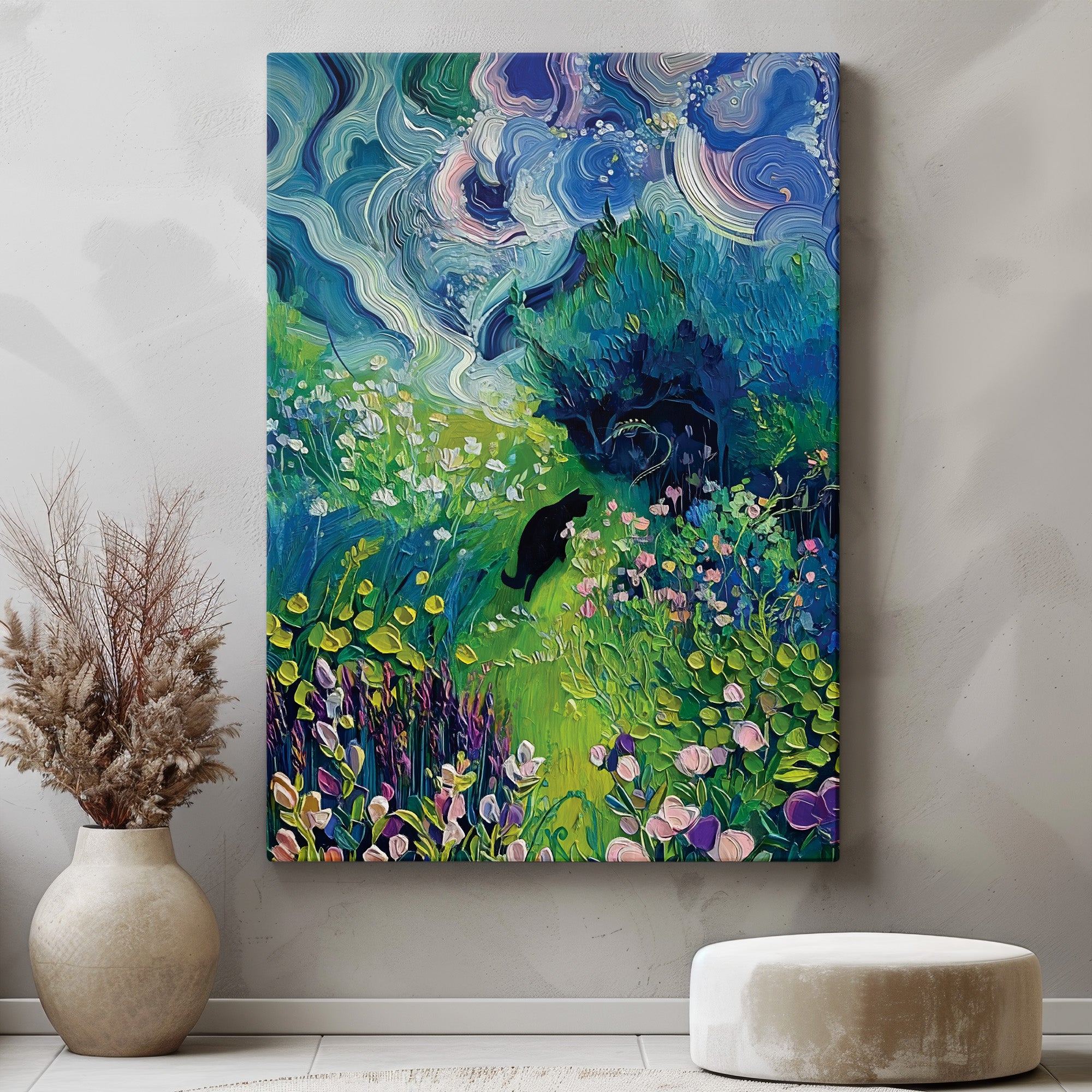 Cat In The Garden Painting Art - Best Cat Canvas