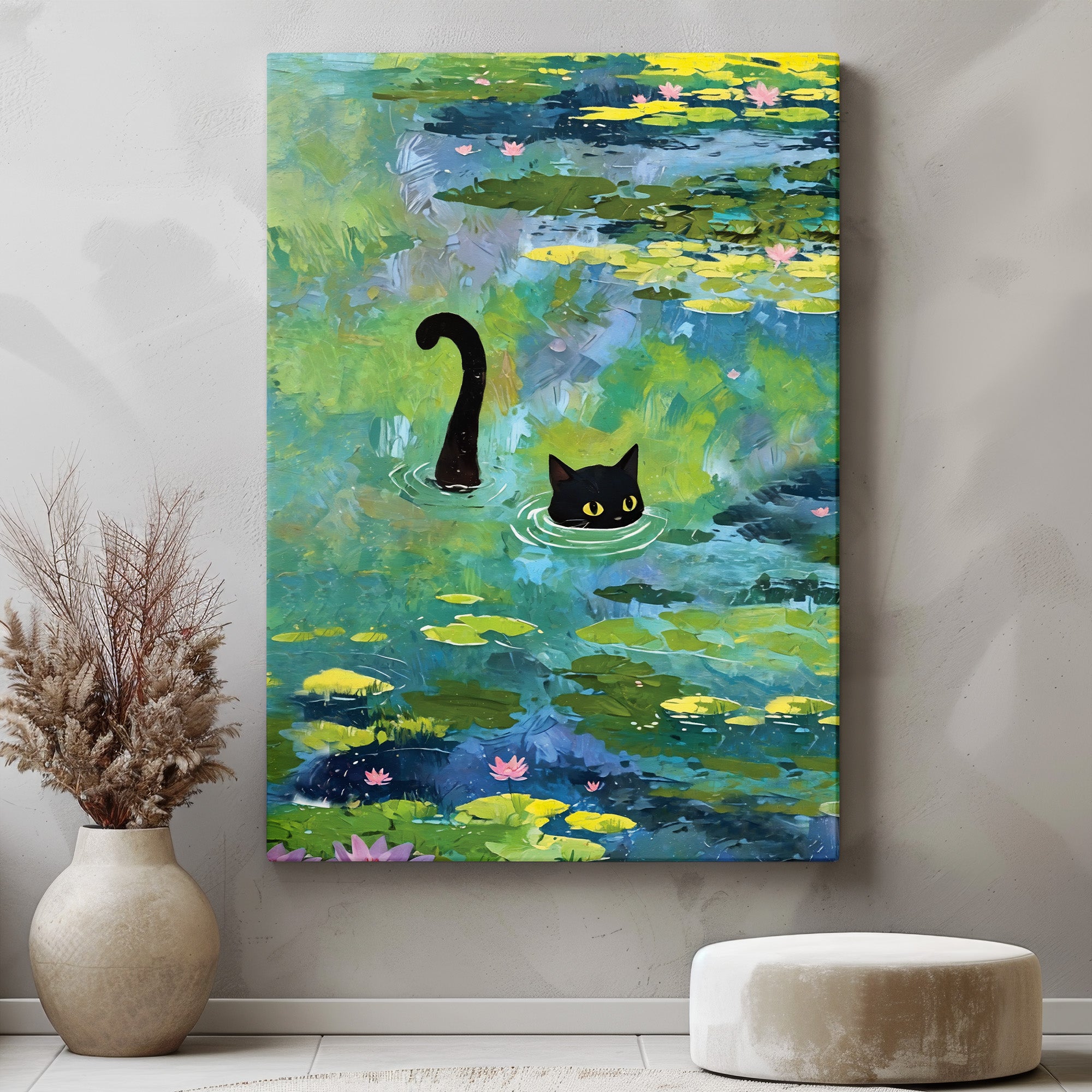 Cat In Lotus Pond Canvas - Best Cat Canvas