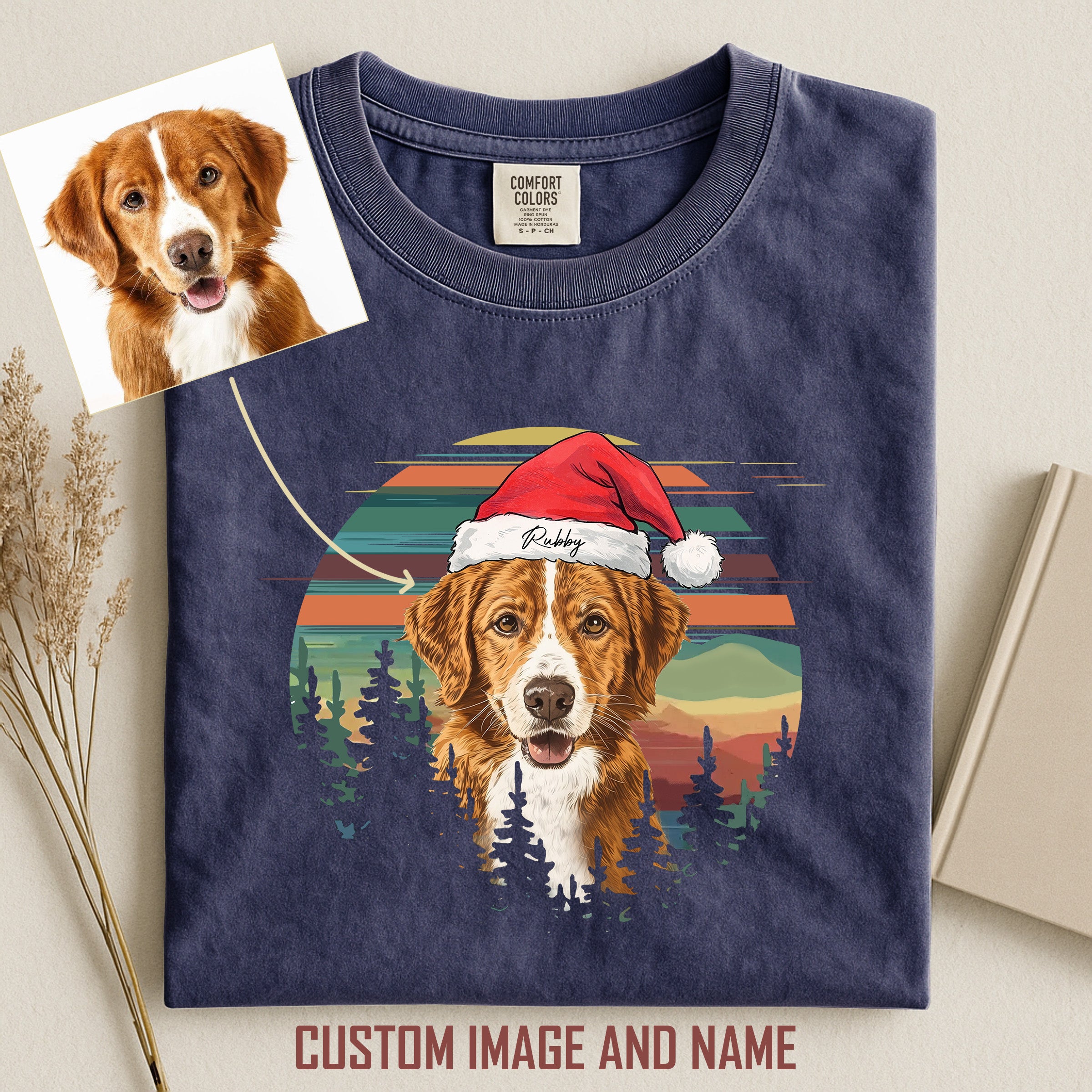 Personalized Dog Wear Santa Hat Retro Comfort T-shirt