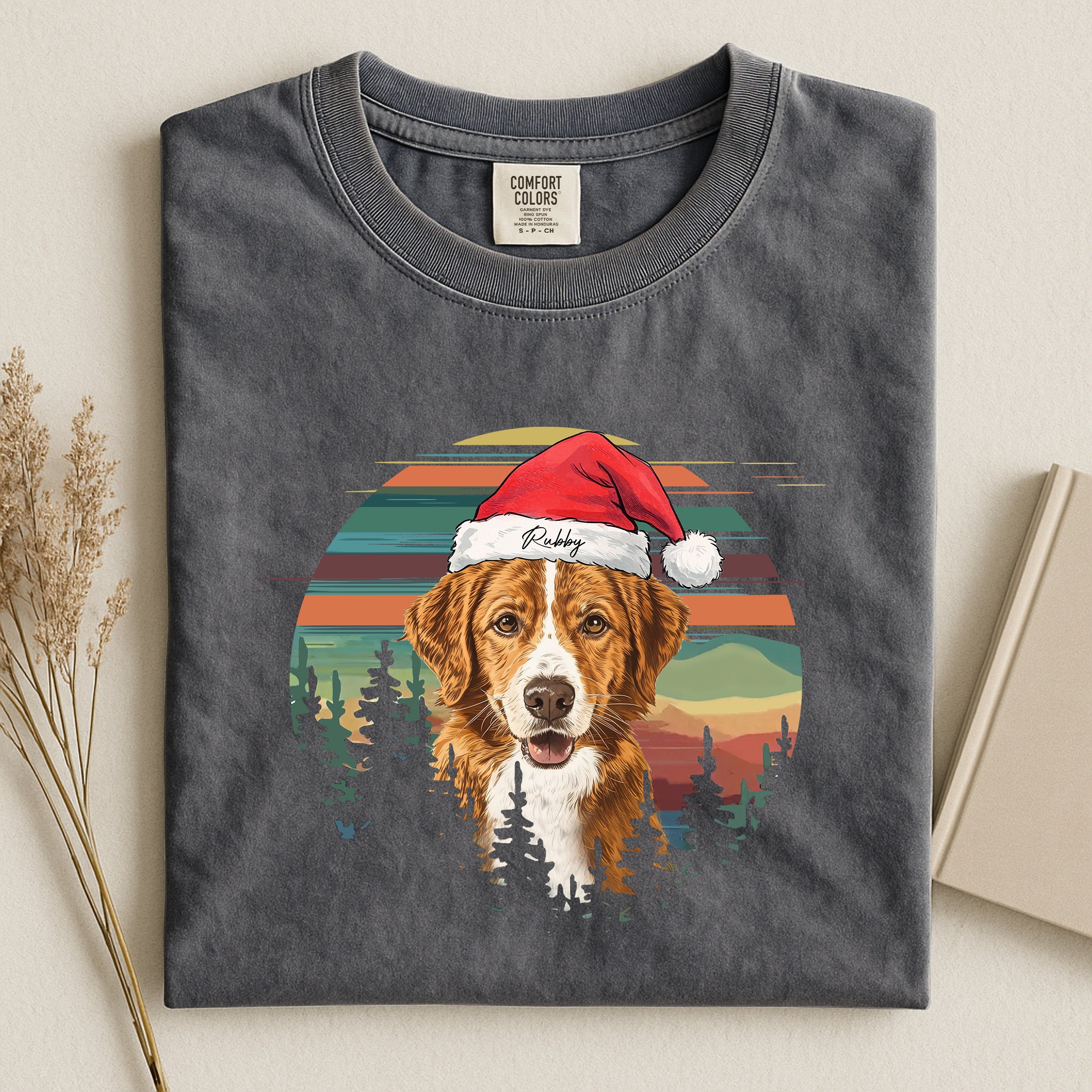 Personalized Dog Wear Santa Hat Retro Comfort T-shirt
