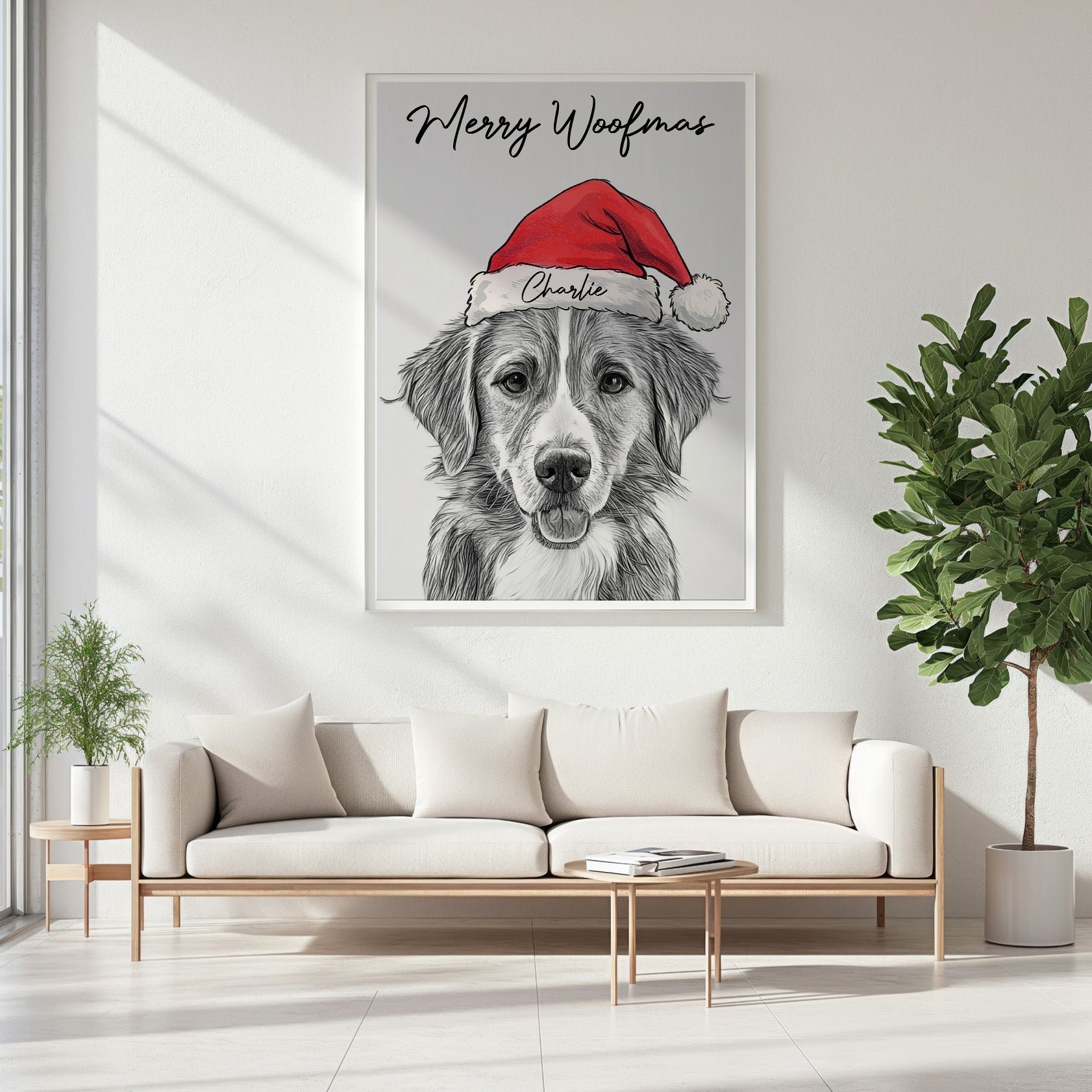 Personalized Santa Dog Drawing Poster
