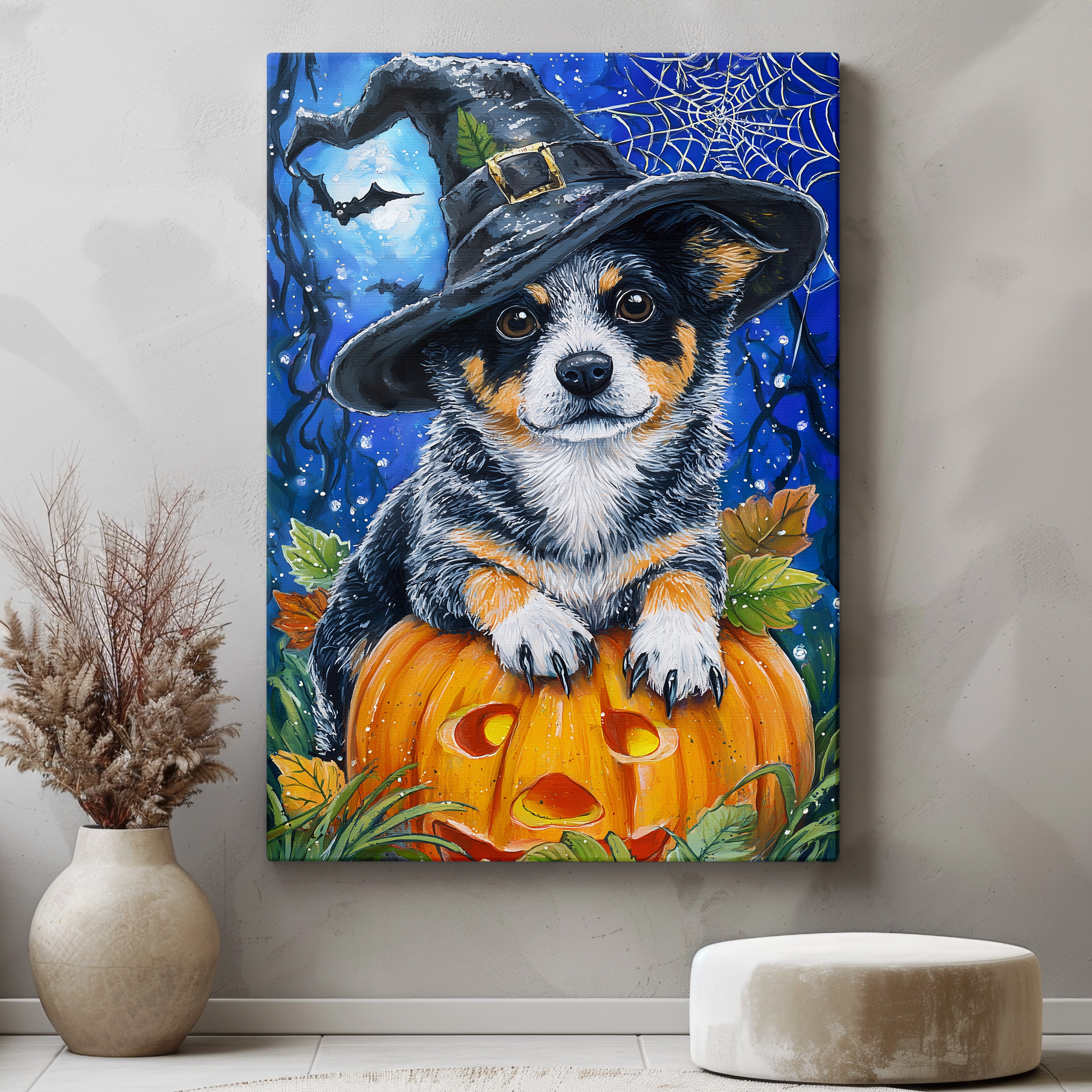 Australian Shepherd Colorful Halloween Canvas - Best Dog Canvas