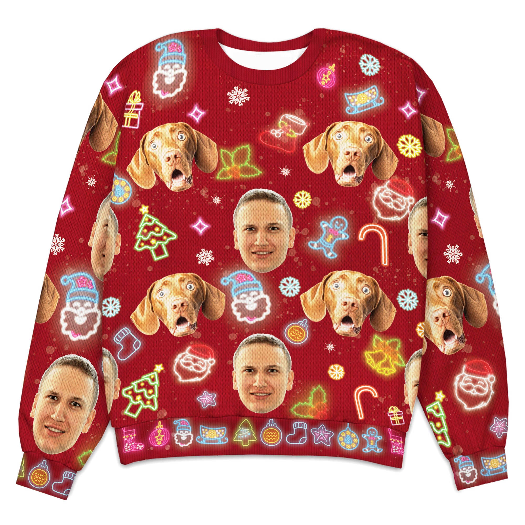 Personalized Face Neon Style Light It Up Knitted Sweater