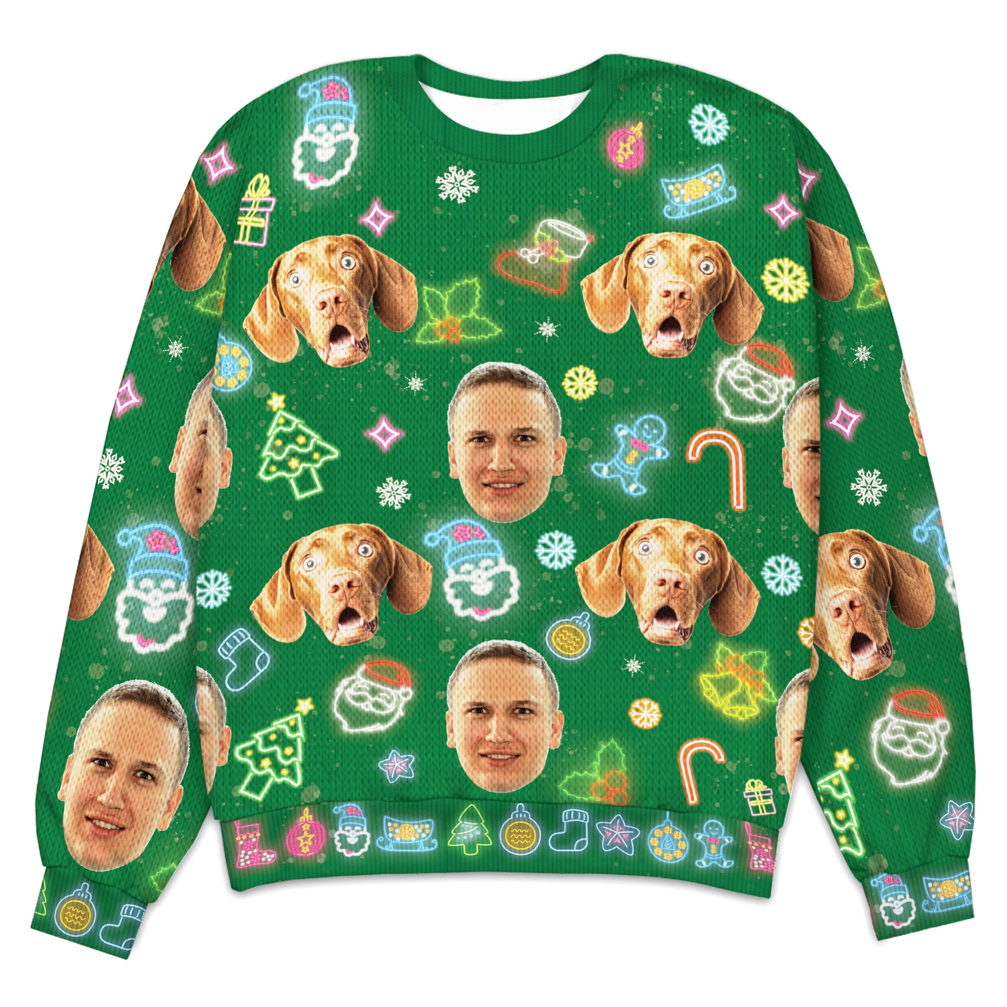 Personalized Face Neon Style Light It Up Knitted Sweater