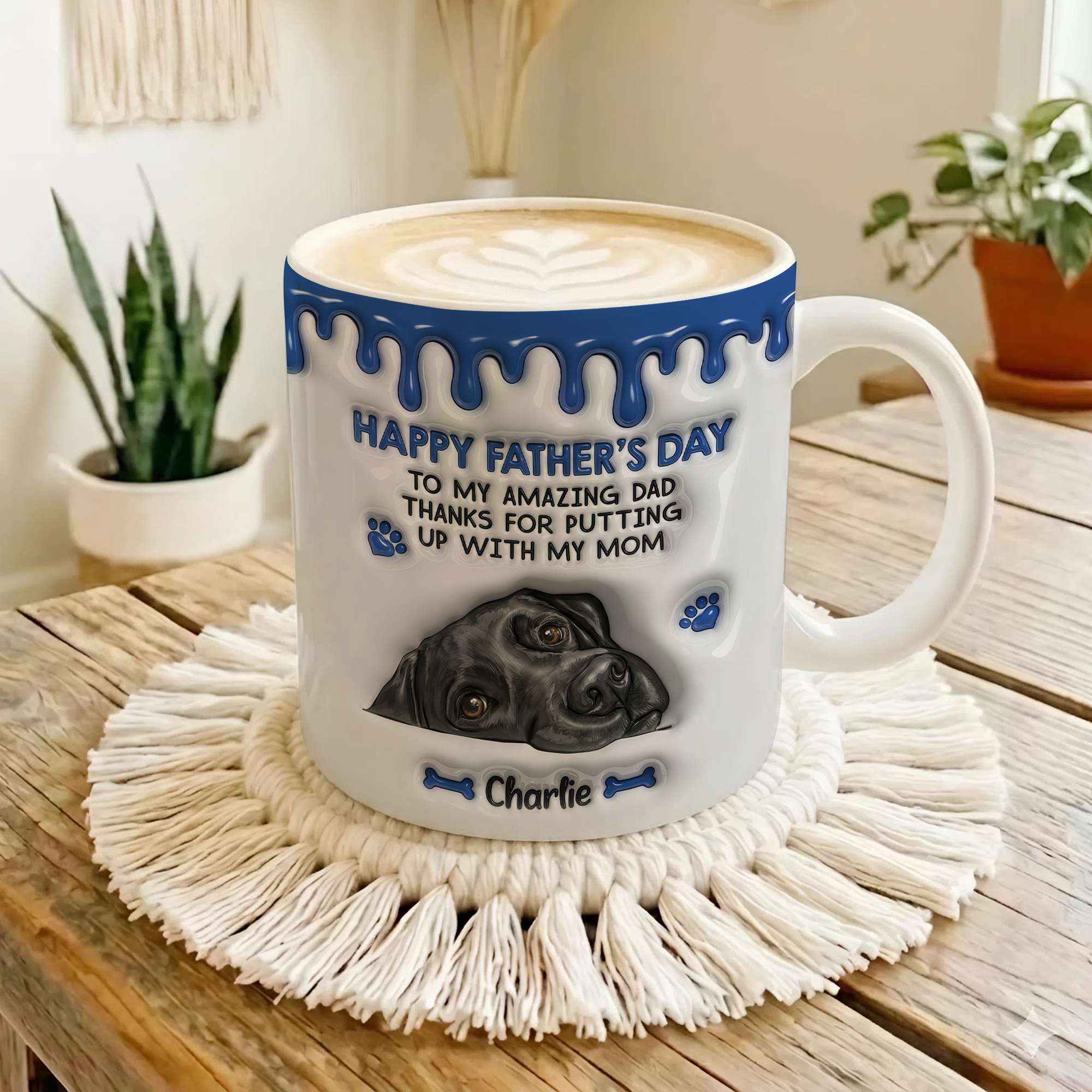Custome Name Black Lab Happy Father's Day Faux 3D Mug