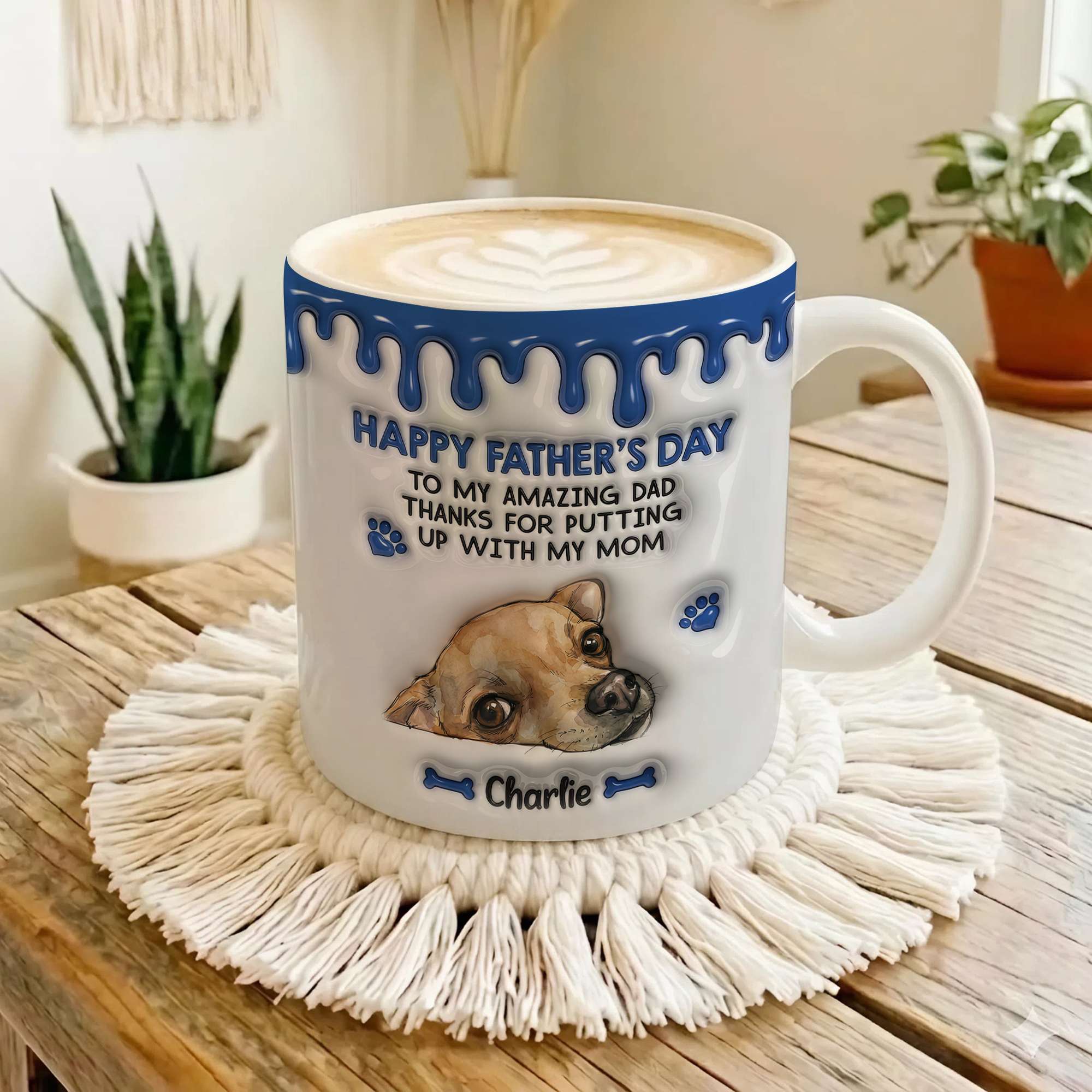Custome Name Chihuahua Happy Father's Day Faux 3D Mug