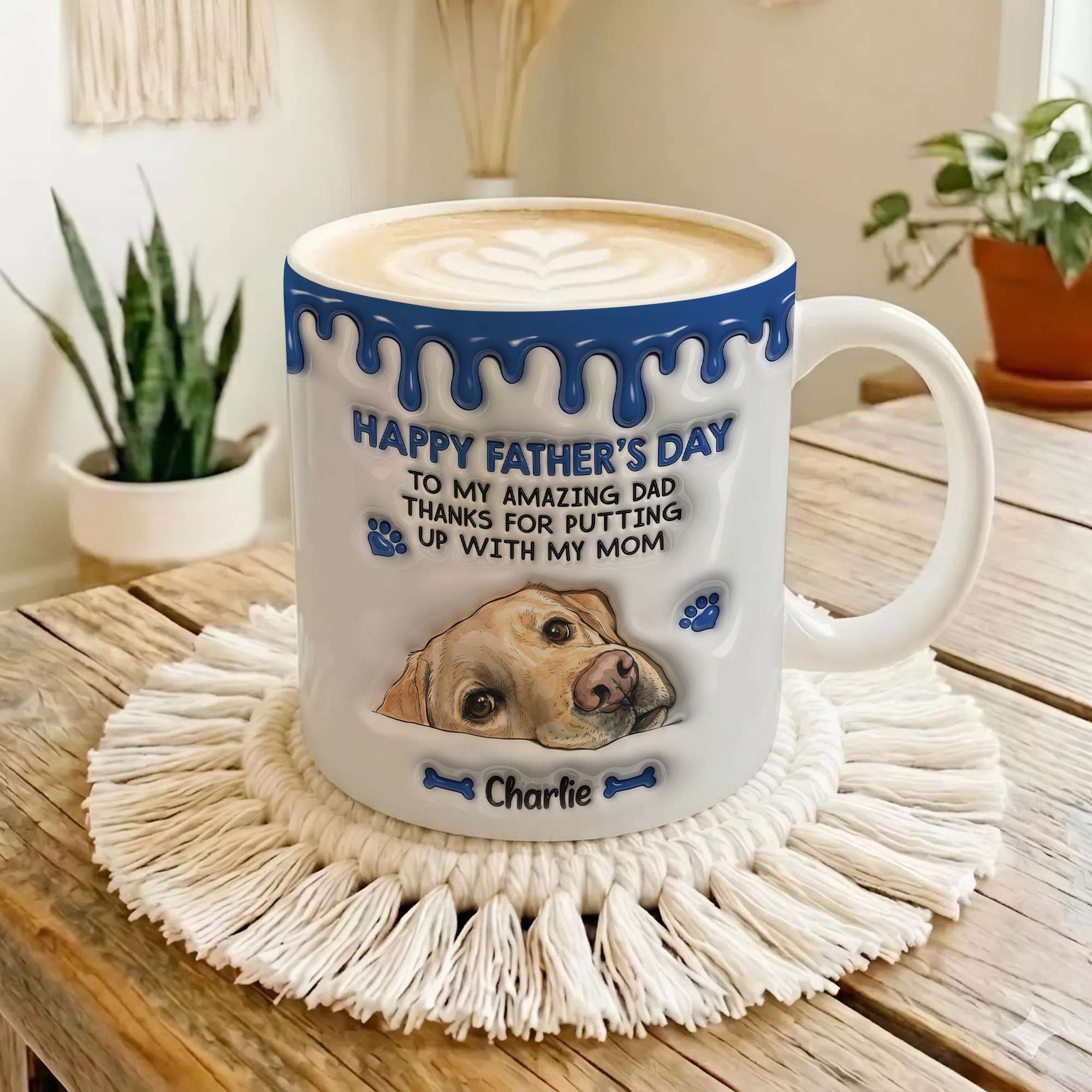 Custome Name Yellow Lab Happy Father's Day Faux 3D Mug