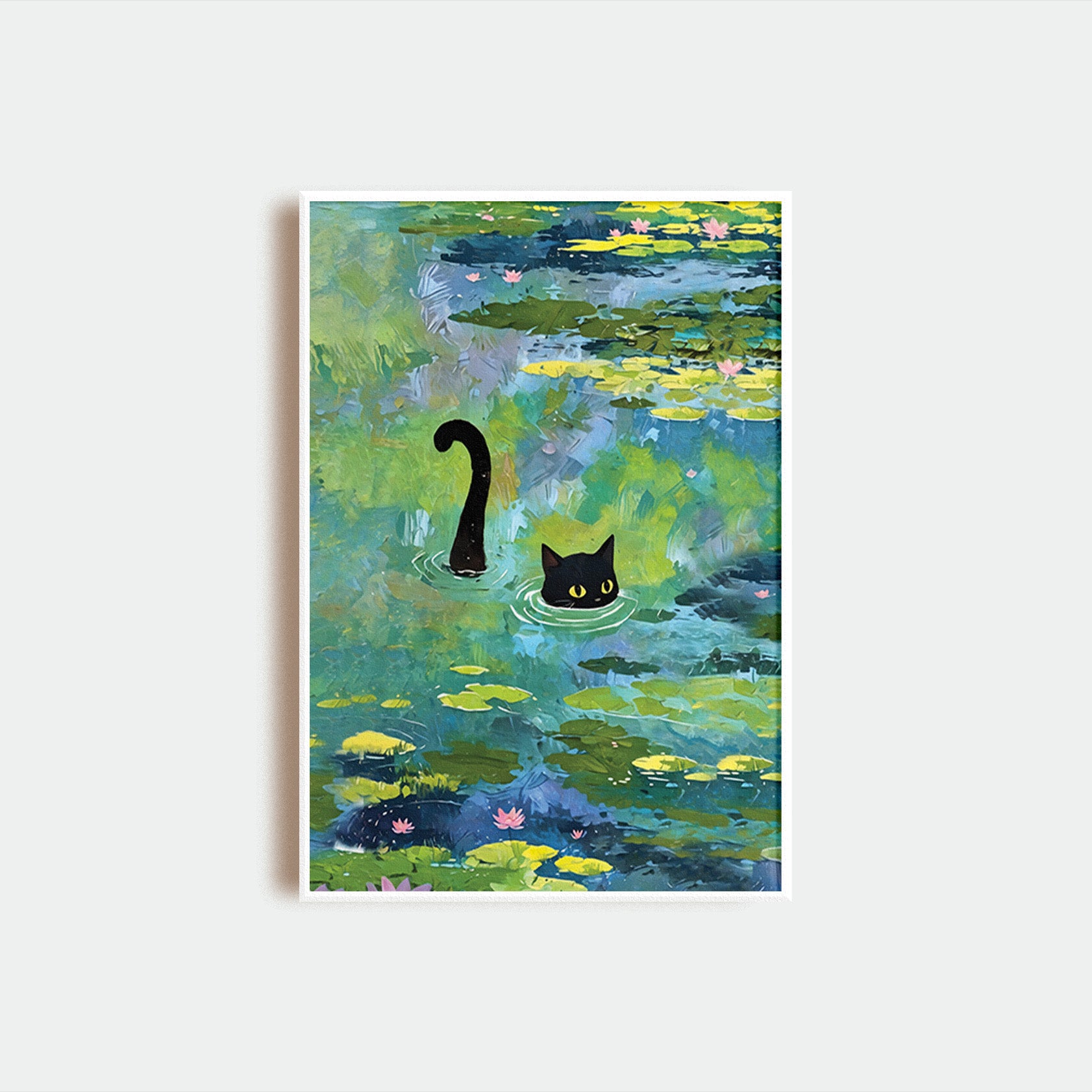 Cat In Lotus Pond Vertical Poster