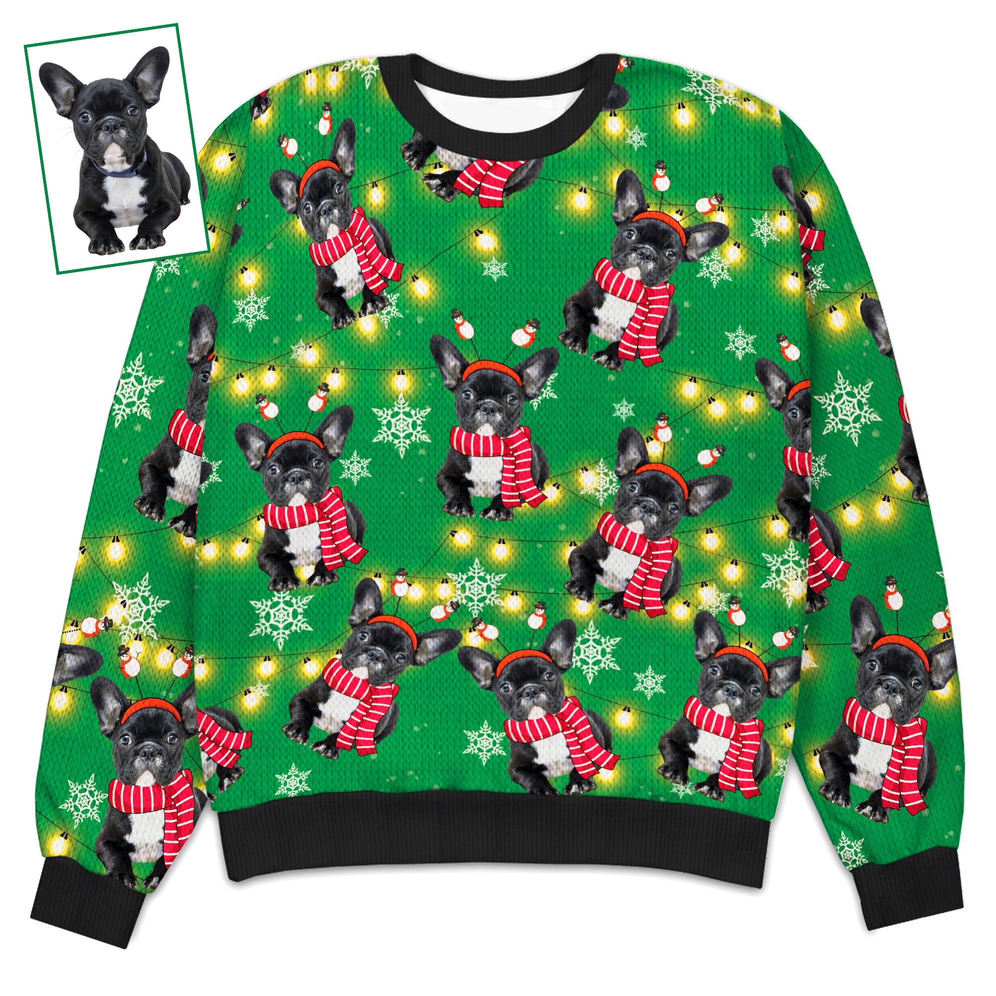 Custom Photo Dog Wearing Scarf Knitted Sweater - Christmas Sweater - Gift For Dog Lovers