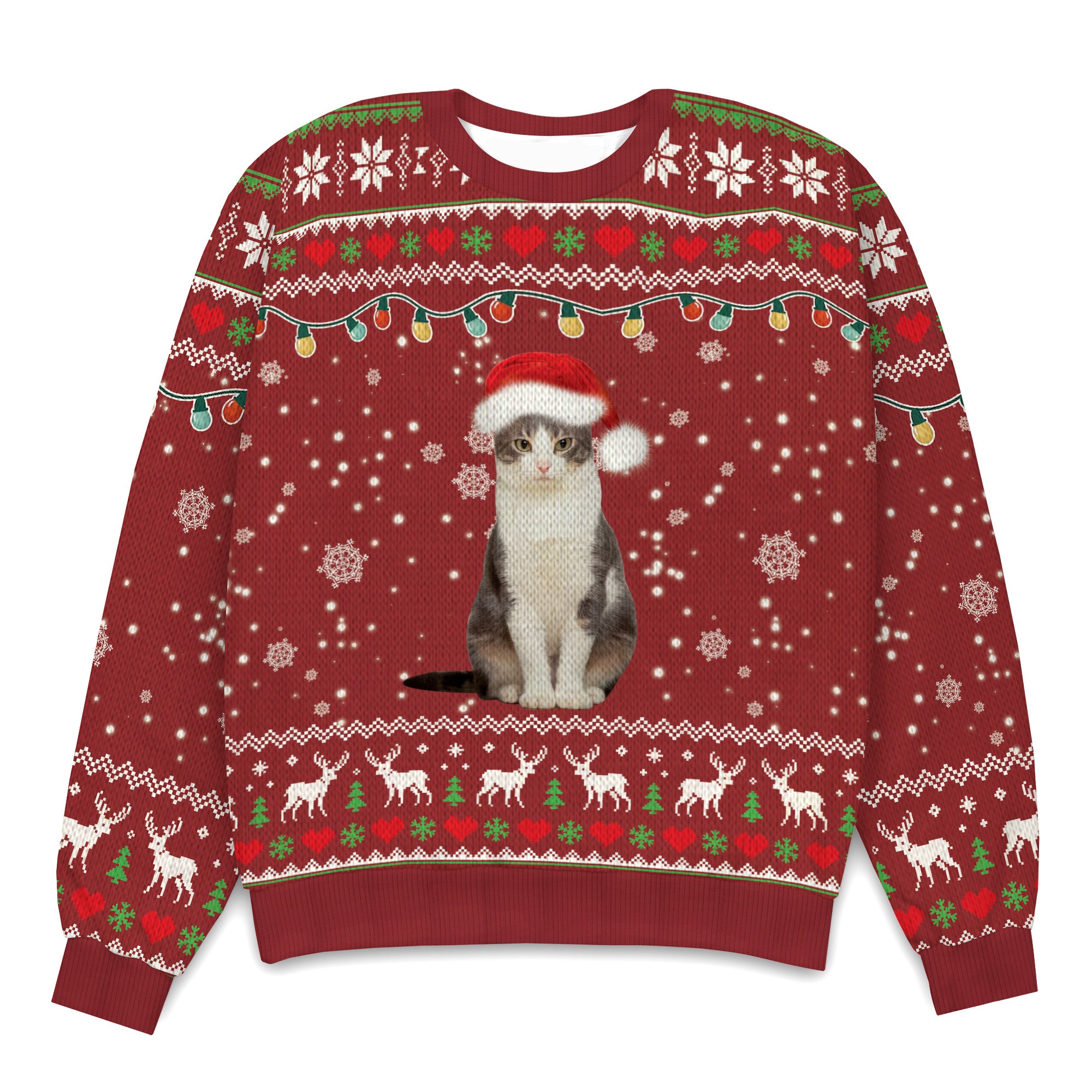 Personalized Cat Santa Knitted Sweater