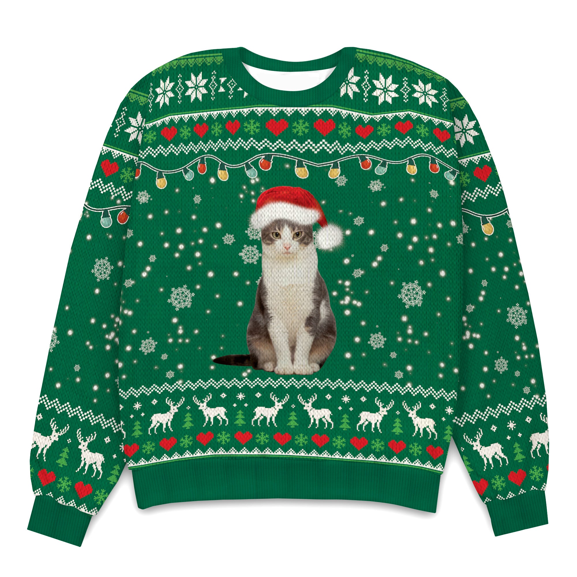 Personalized Cat Santa Knitted Sweater