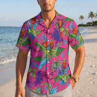 Custom Name Parrot Print Pink Hawaiian Shirt