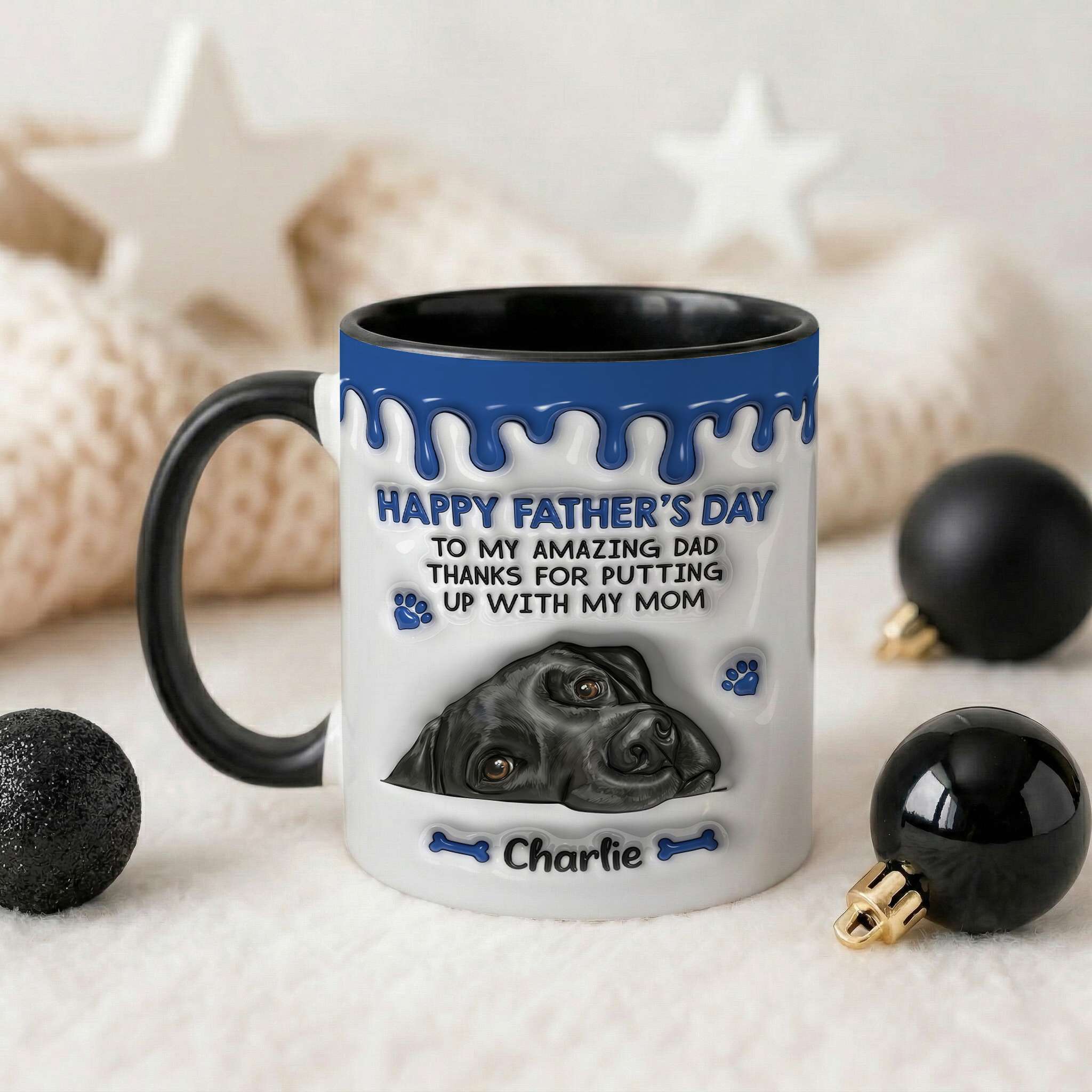 Custome Name Black Lab Happy Father's Day Faux 3D Mug