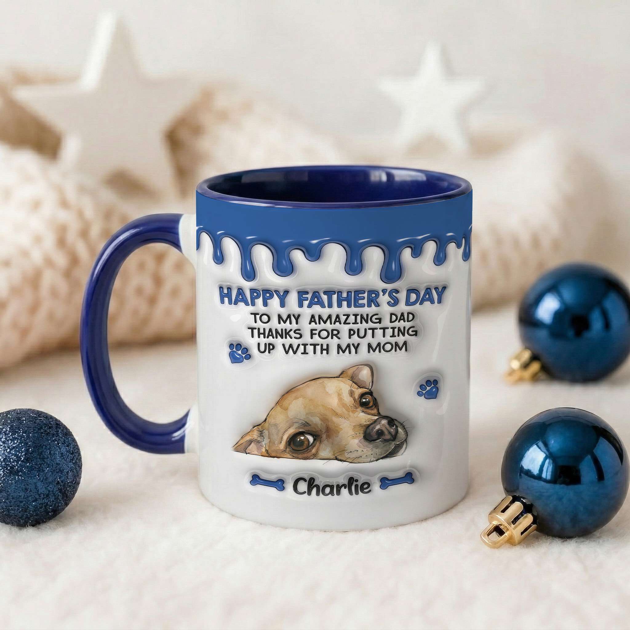 Custome Name Chihuahua Happy Father's Day Faux 3D Mug