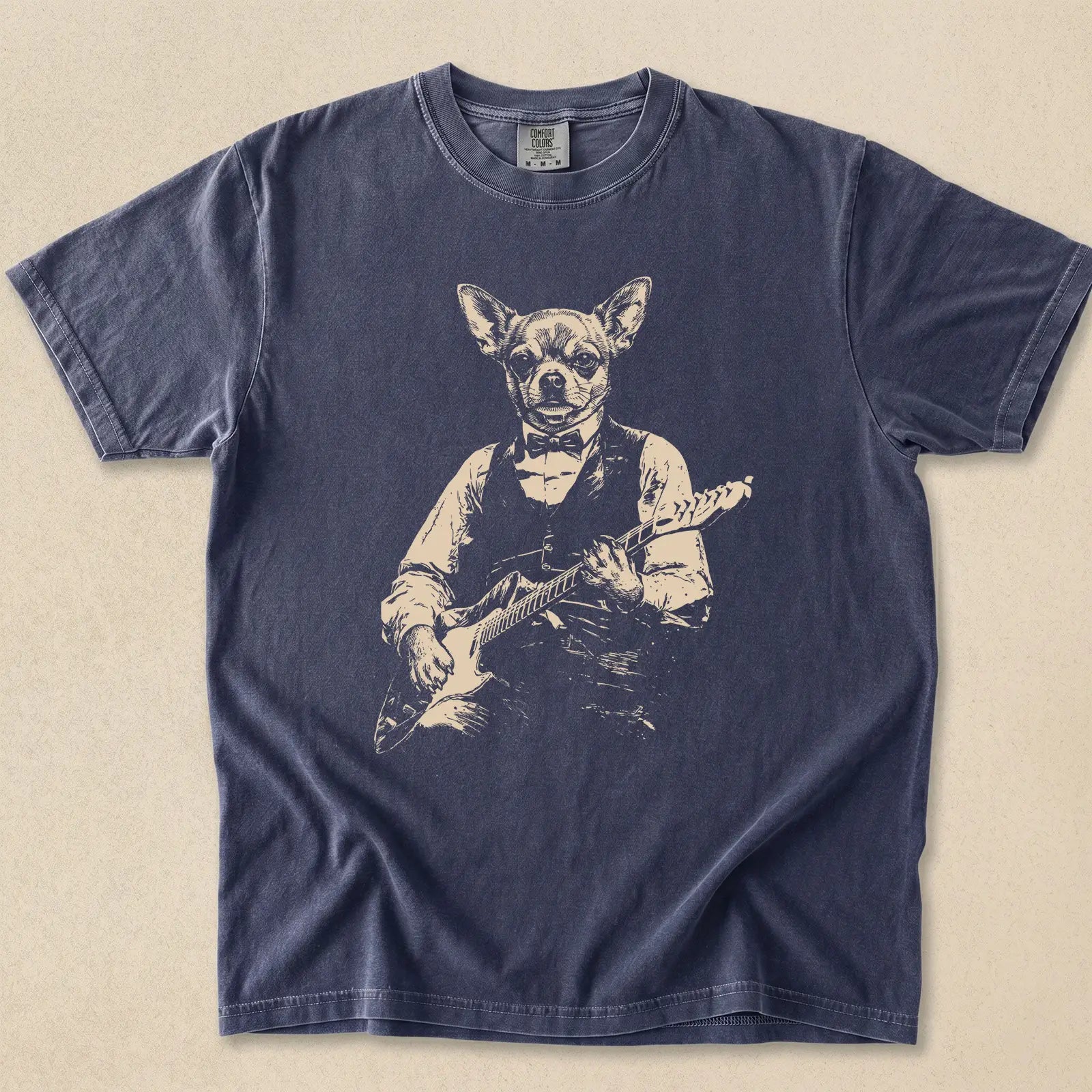 Chihuahua Plays Guitar Comfort Color T-shirt.