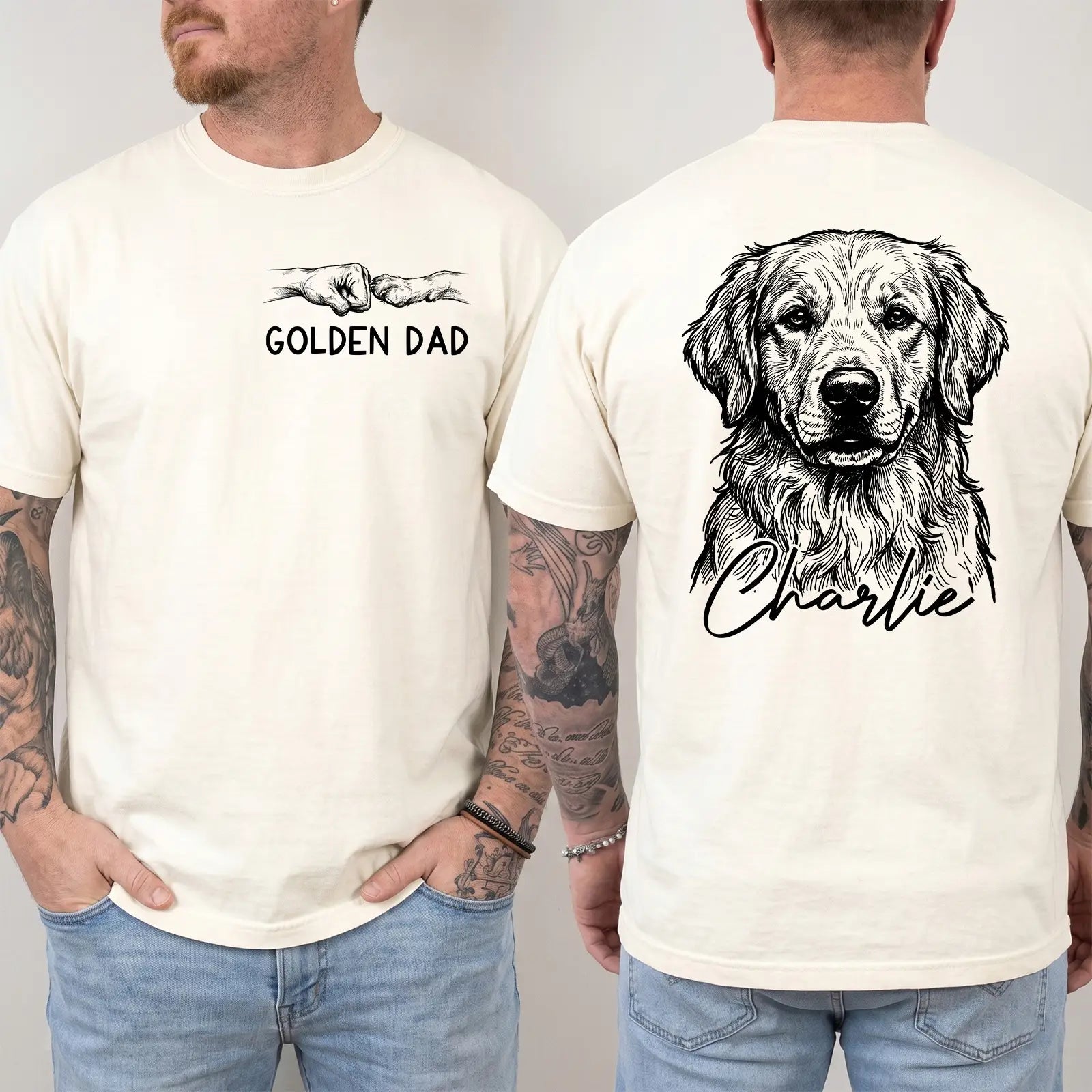 Custom Name Golden Retriever Dad Comfort Color T-shirt.