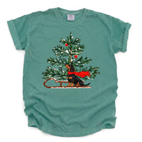 Dachshund On Sleigh Comfort Color Unisex T-shirt