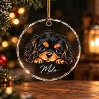 Peeking Black And Tan Cavalier Glass Ornament