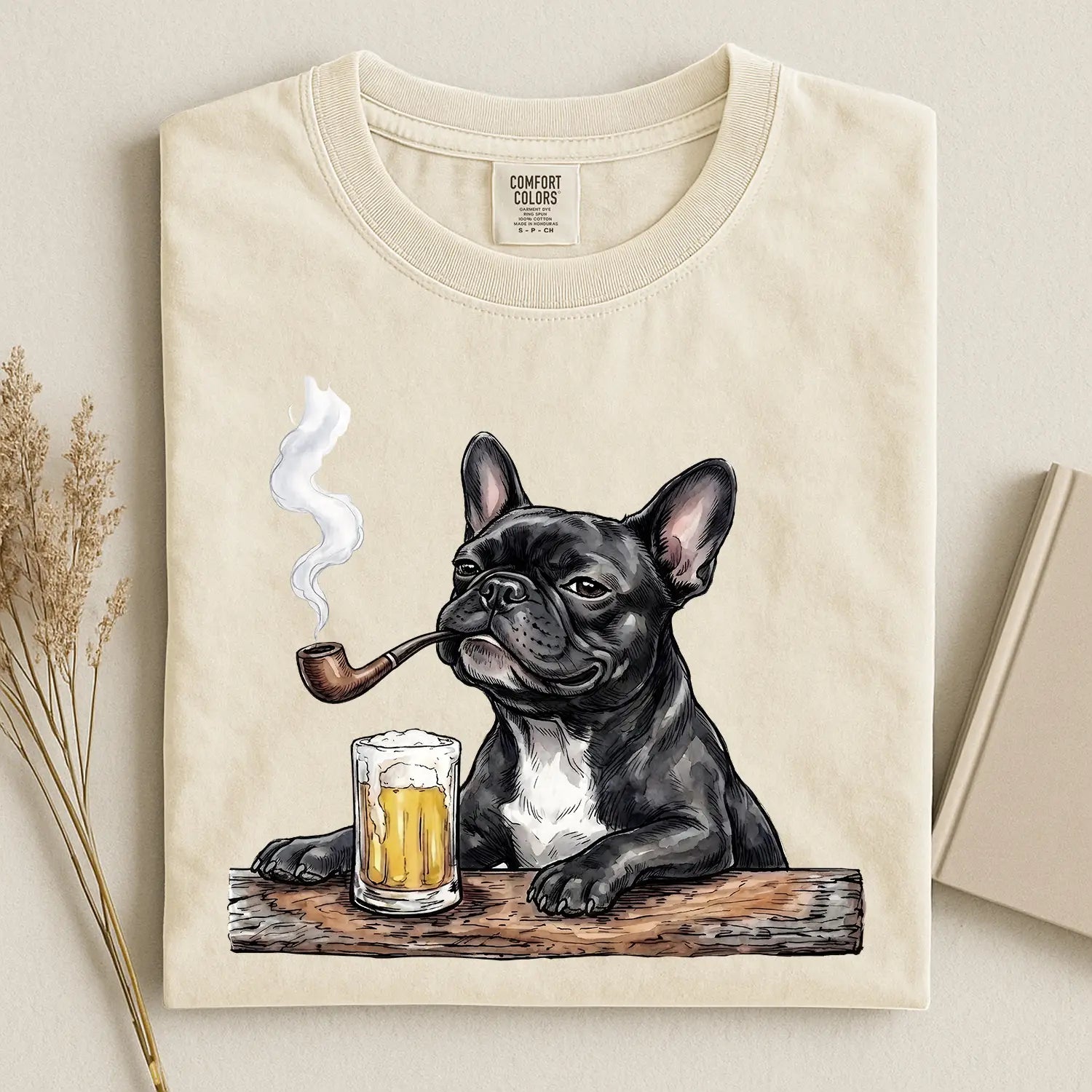 French Bulldog With Beer Comfort Color T-shirt