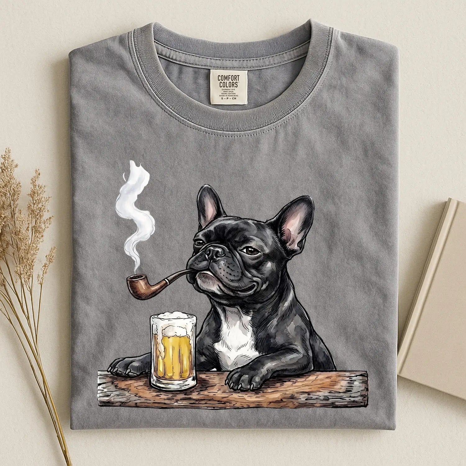 French Bulldog With Beer Comfort Color T-shirt
