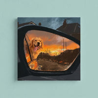 Golden Retriever In Mirror Framed Canvas 1:1 Square