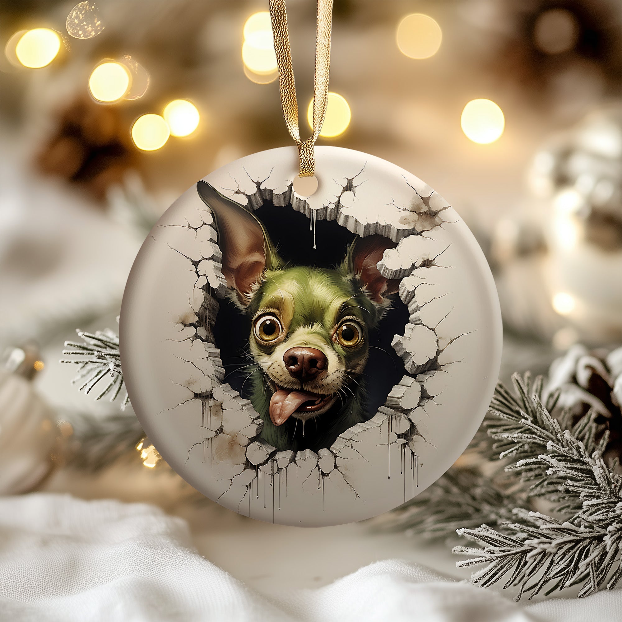 24 Funny Green Dog Ornaments - Christmas Ornament