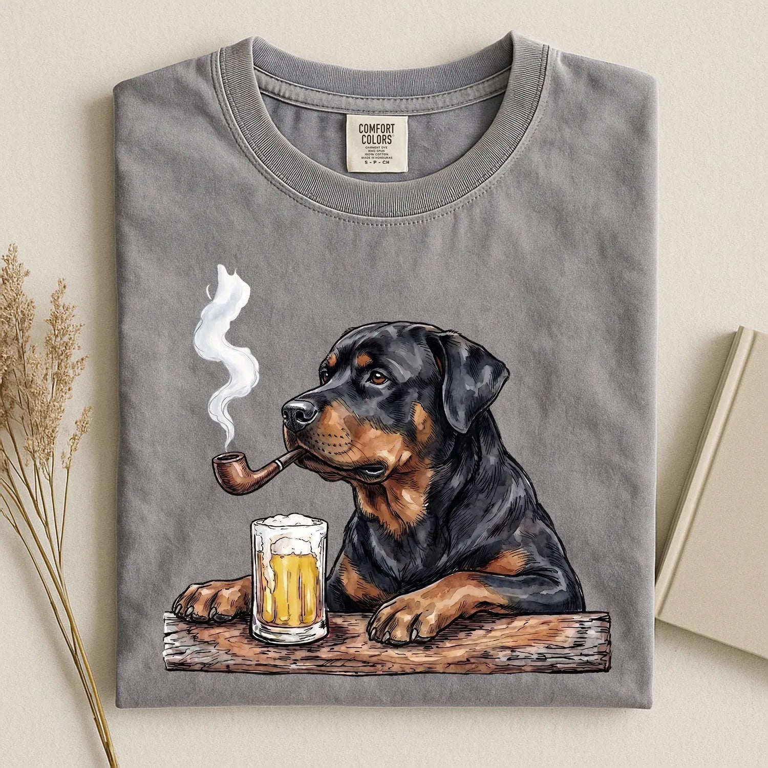 Rottweiler With Beer Comfort Color T-shirt