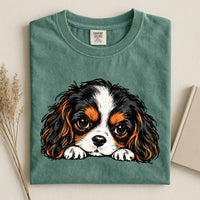Peeking Tricolor Cavalier King Charles Spaniel Comfort Color Unisex T-shirt