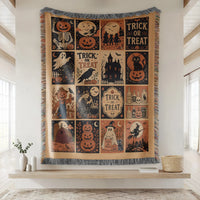 Vintage Spooky Halloween Collage Woven Blanket