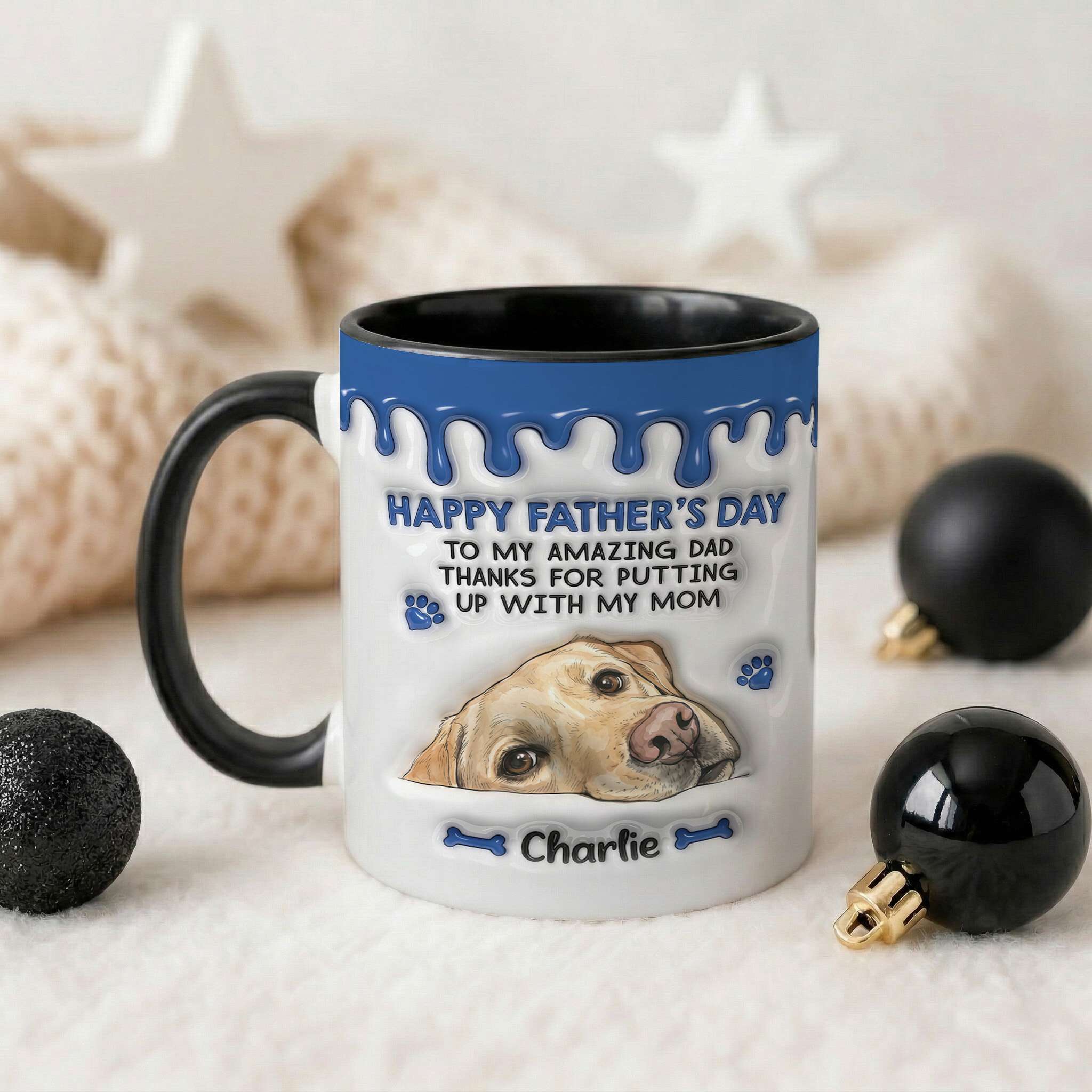 Custome Name Yellow Lab Happy Father's Day Faux 3D Mug