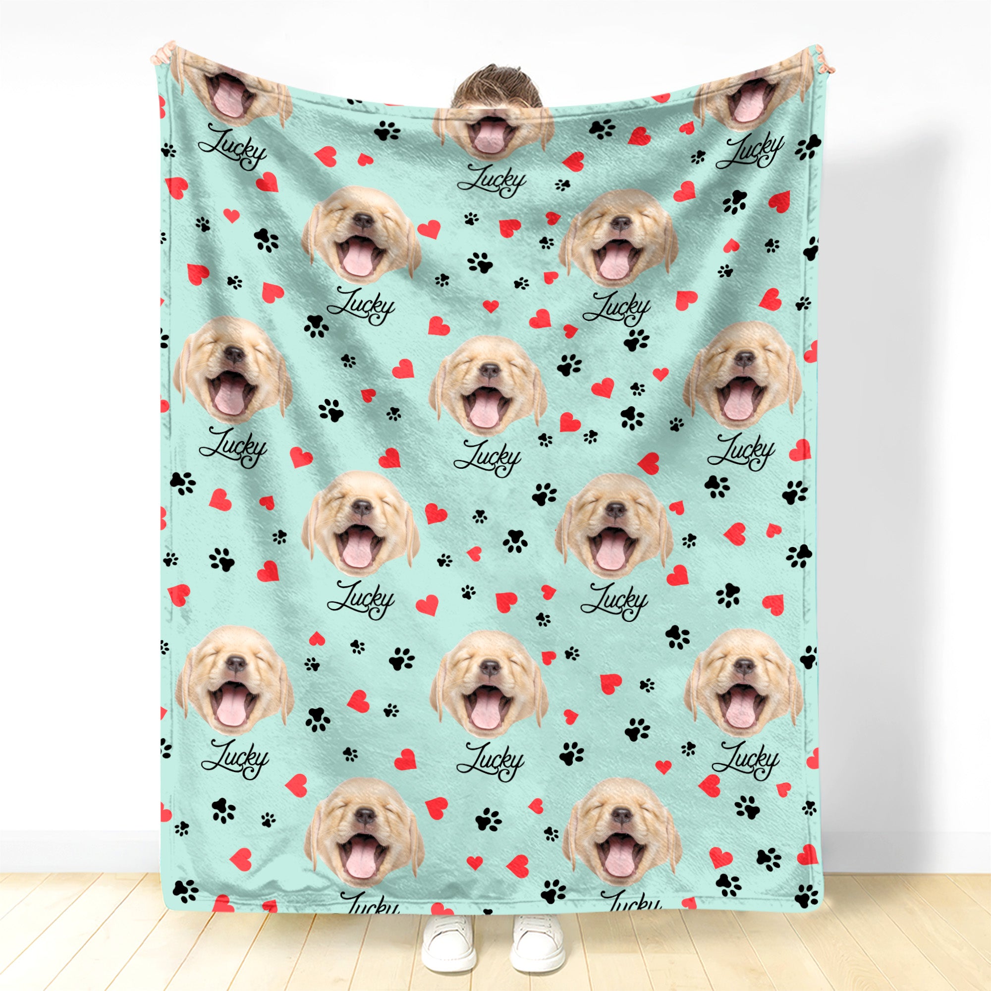 Personalized Dog Face And Paws Cozy Blanket