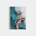 Cat Riding Shark Funny Poster
