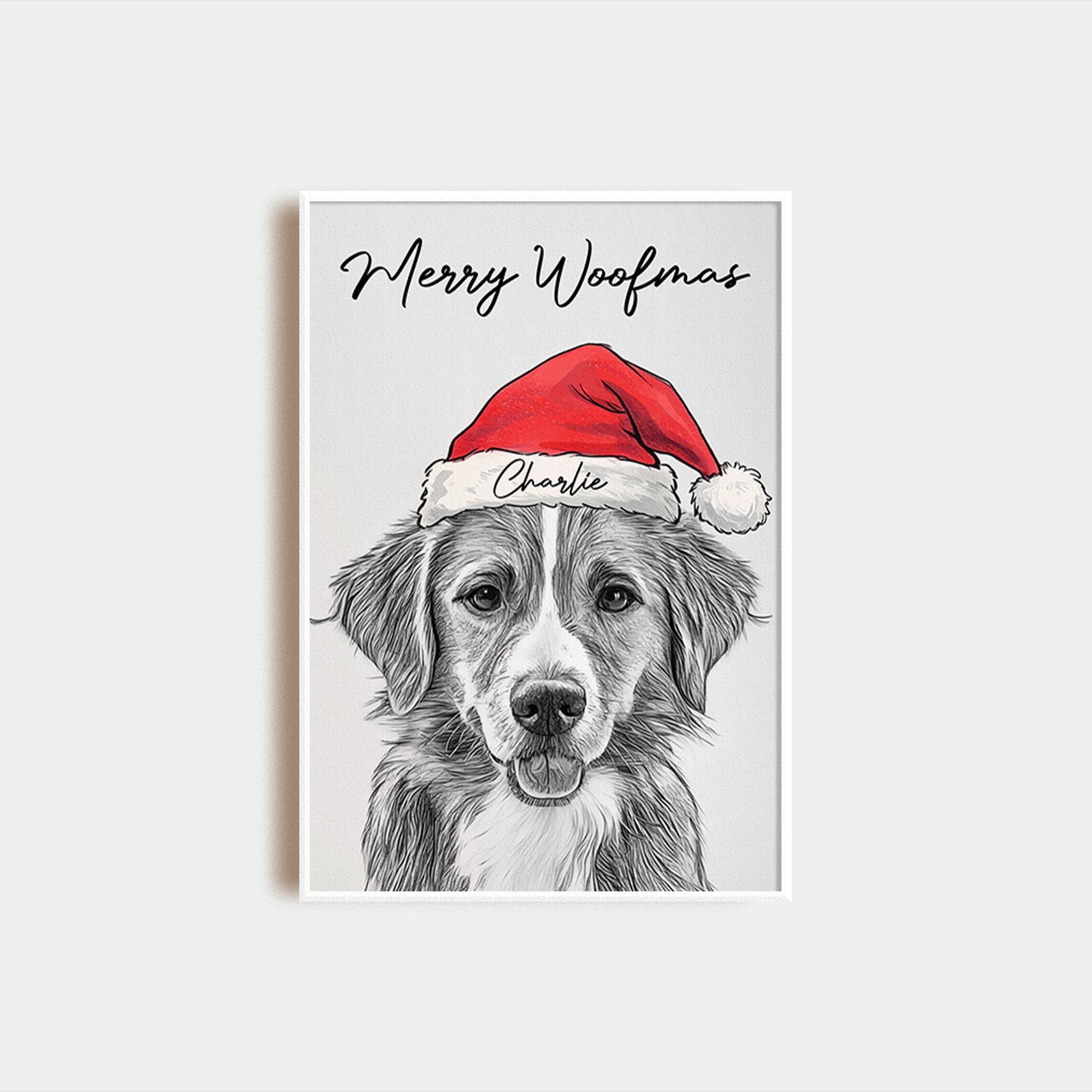 Personalized Santa Dog Drawing Poster