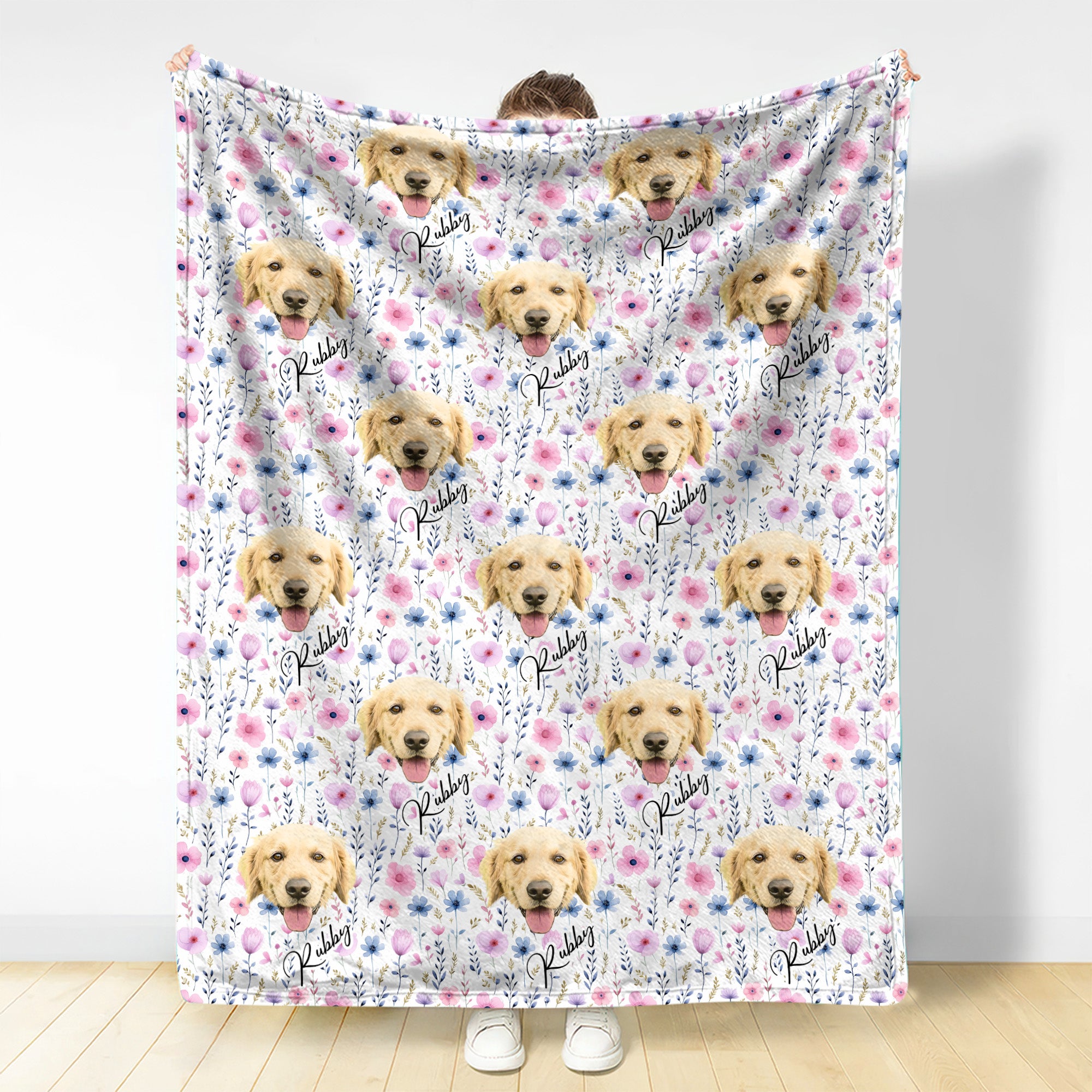 Personalized Dog Boho Floral Cozy Blanket