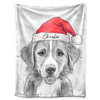 Personalized Santa Dog Drawing Cozy Blanket