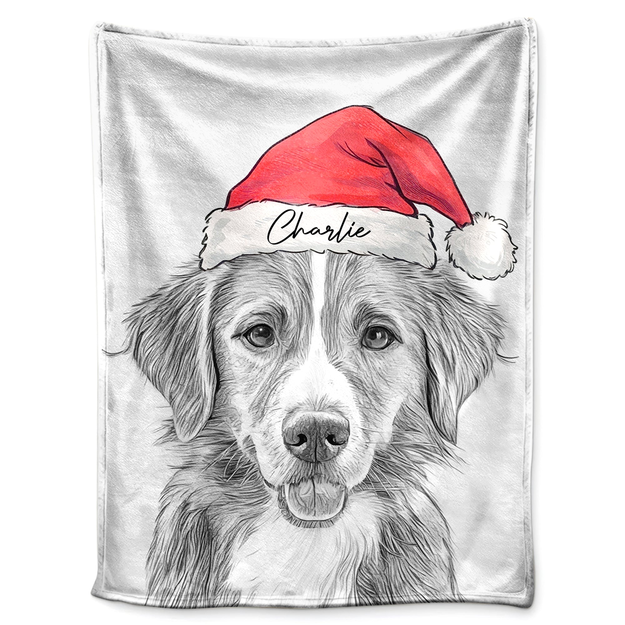 Personalized Santa Dog Drawing Cozy Blanket