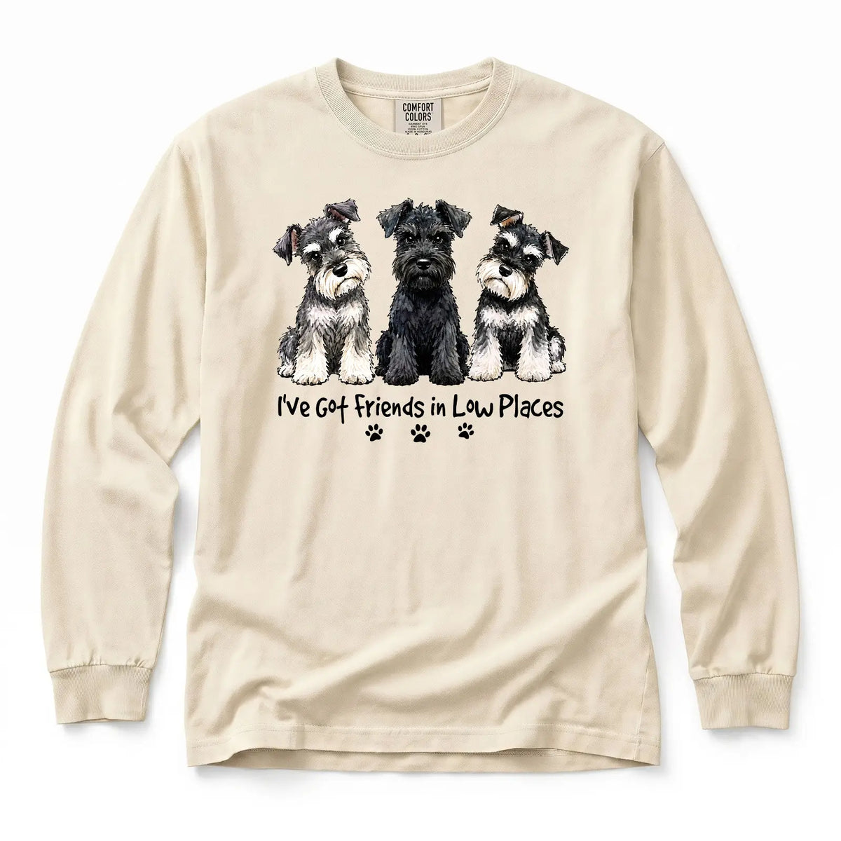 Miniature Schnauzer I've Got Friends In Low Places Comfort Color Unisex Long Sleeve T-shirt
