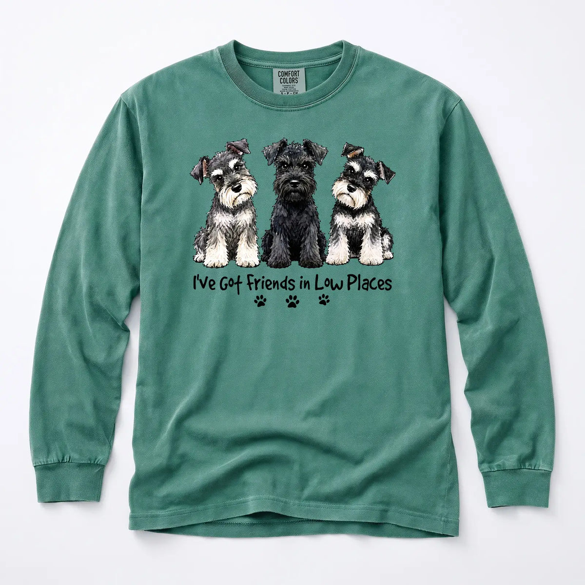 Miniature Schnauzer I've Got Friends In Low Places Comfort Color Unisex Long Sleeve T-shirt